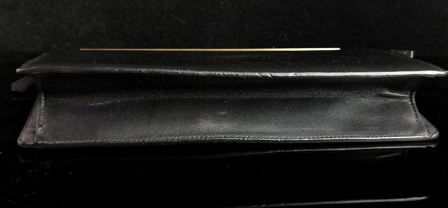 YSL black leather clutch purse, gold tone, handbag