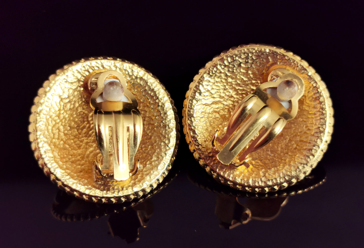 Vintage Chanel CC logo faux pearl clip on earrings, Gold tone, c1980s