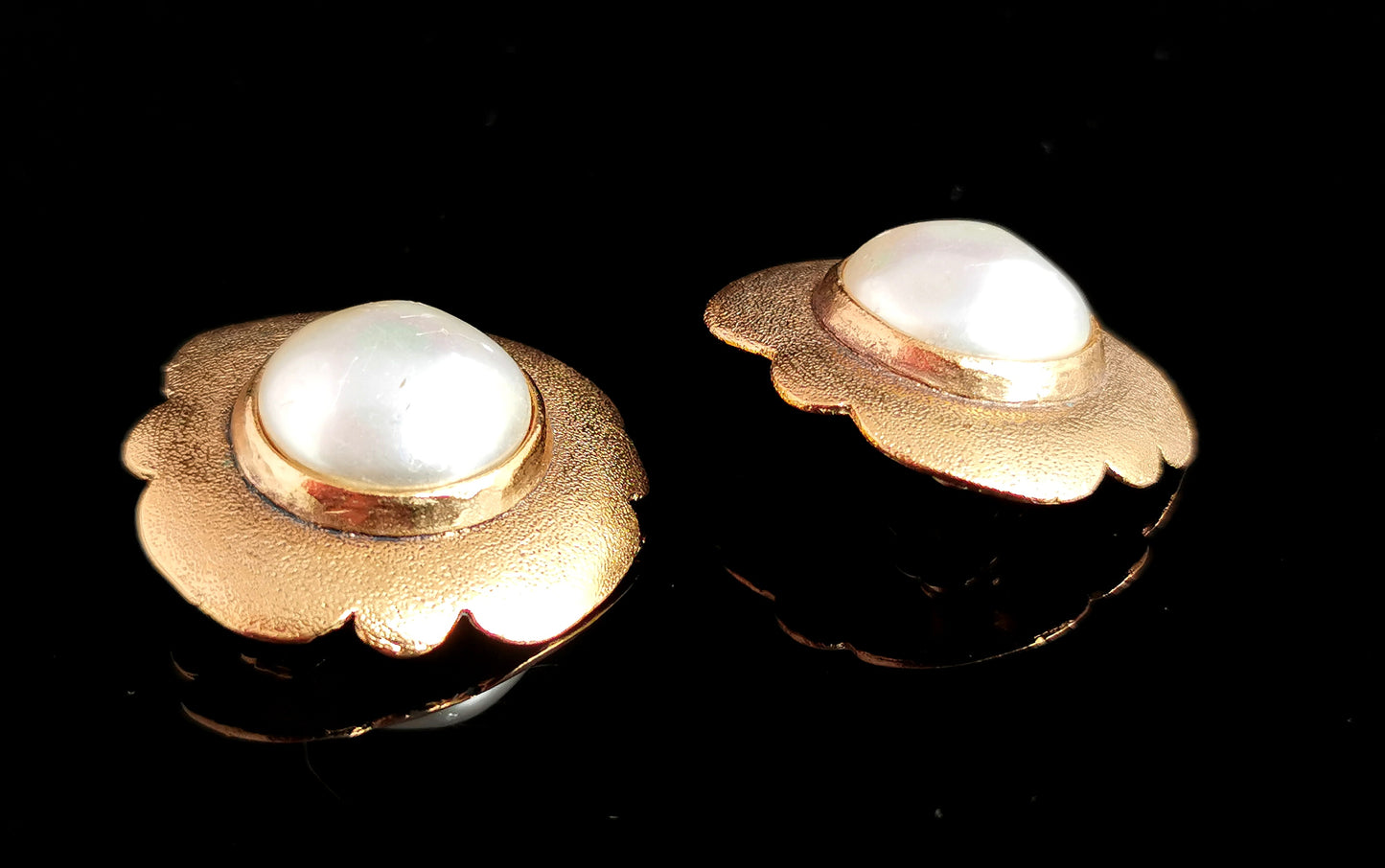 Vintage Chanel faux pearl clip on earrings, Gold tone, c1980s