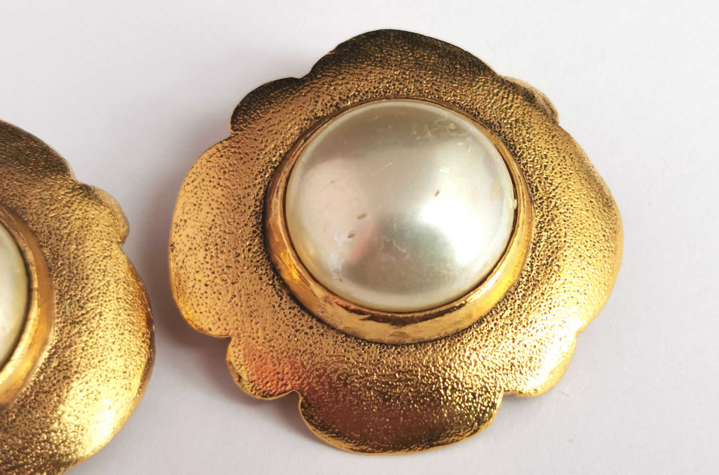 Vintage Chanel faux pearl clip on earrings, Gold tone, c1980s