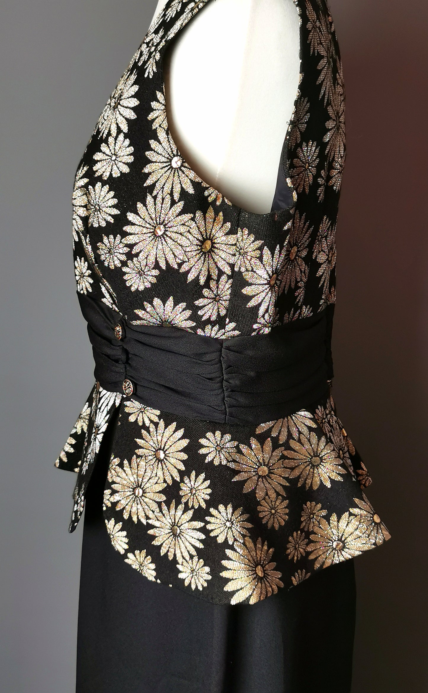 Vintage 1960s gold floral Brocade dress, cocktail dress