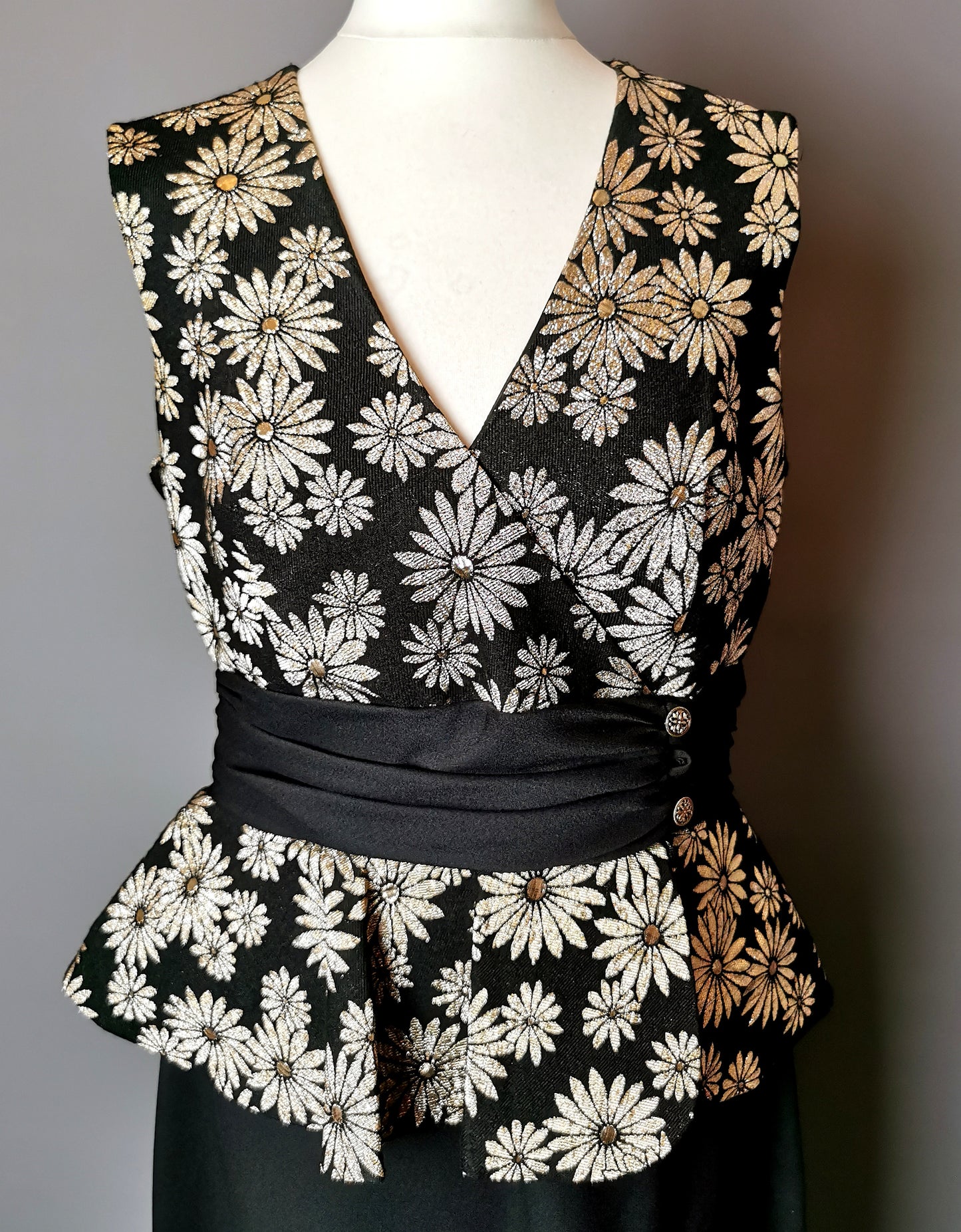 Vintage 1960s gold floral Brocade dress, cocktail dress