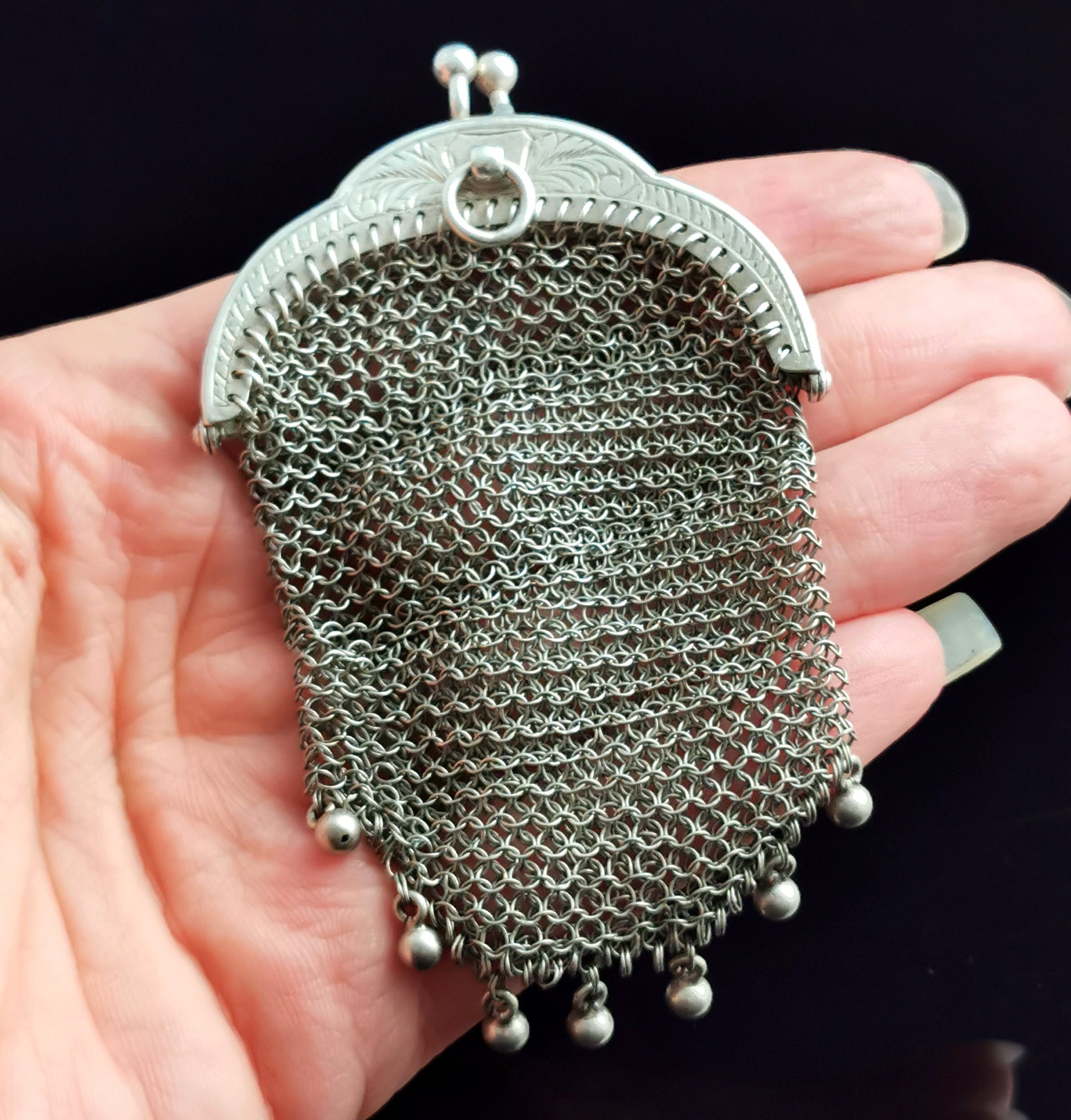 Antique Tiny SIlver Metal Mesh Purse 1800s - Gem