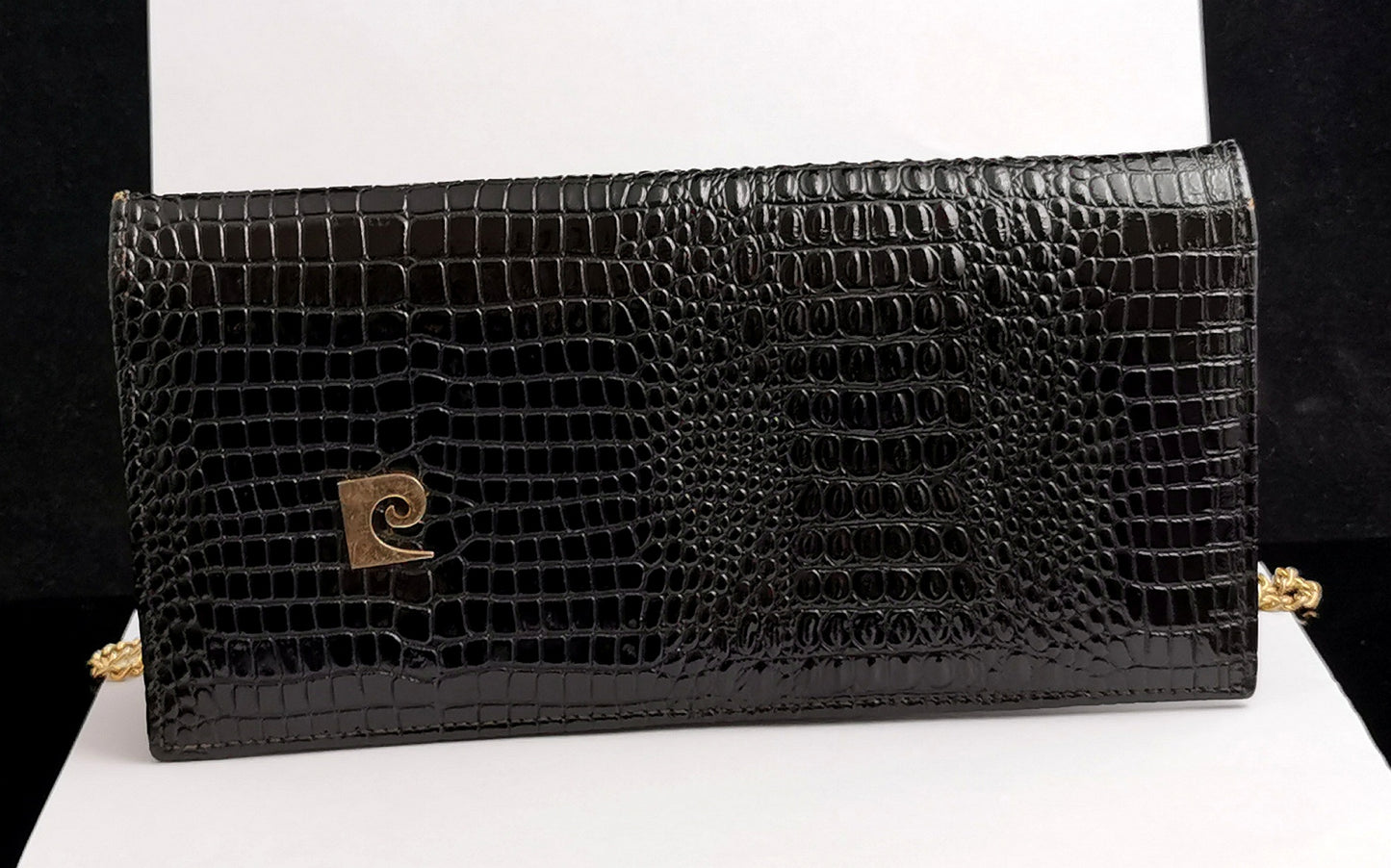Vintage Pierre Cardin patent mock Croc leather handbag, purse