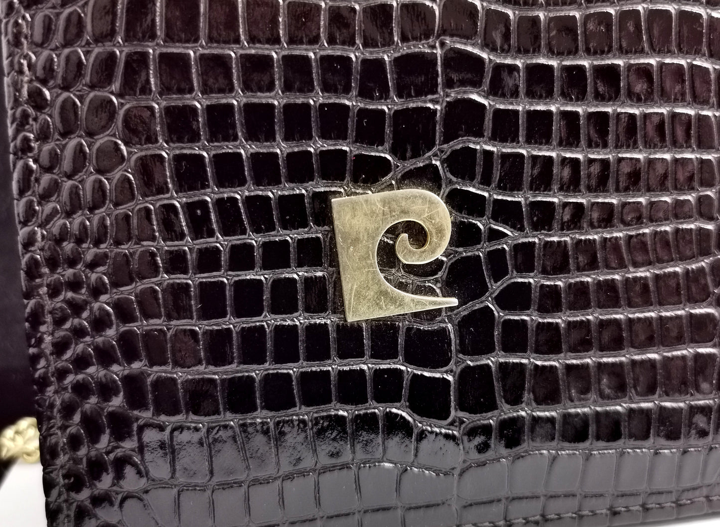Vintage Pierre Cardin patent mock Croc leather handbag, purse