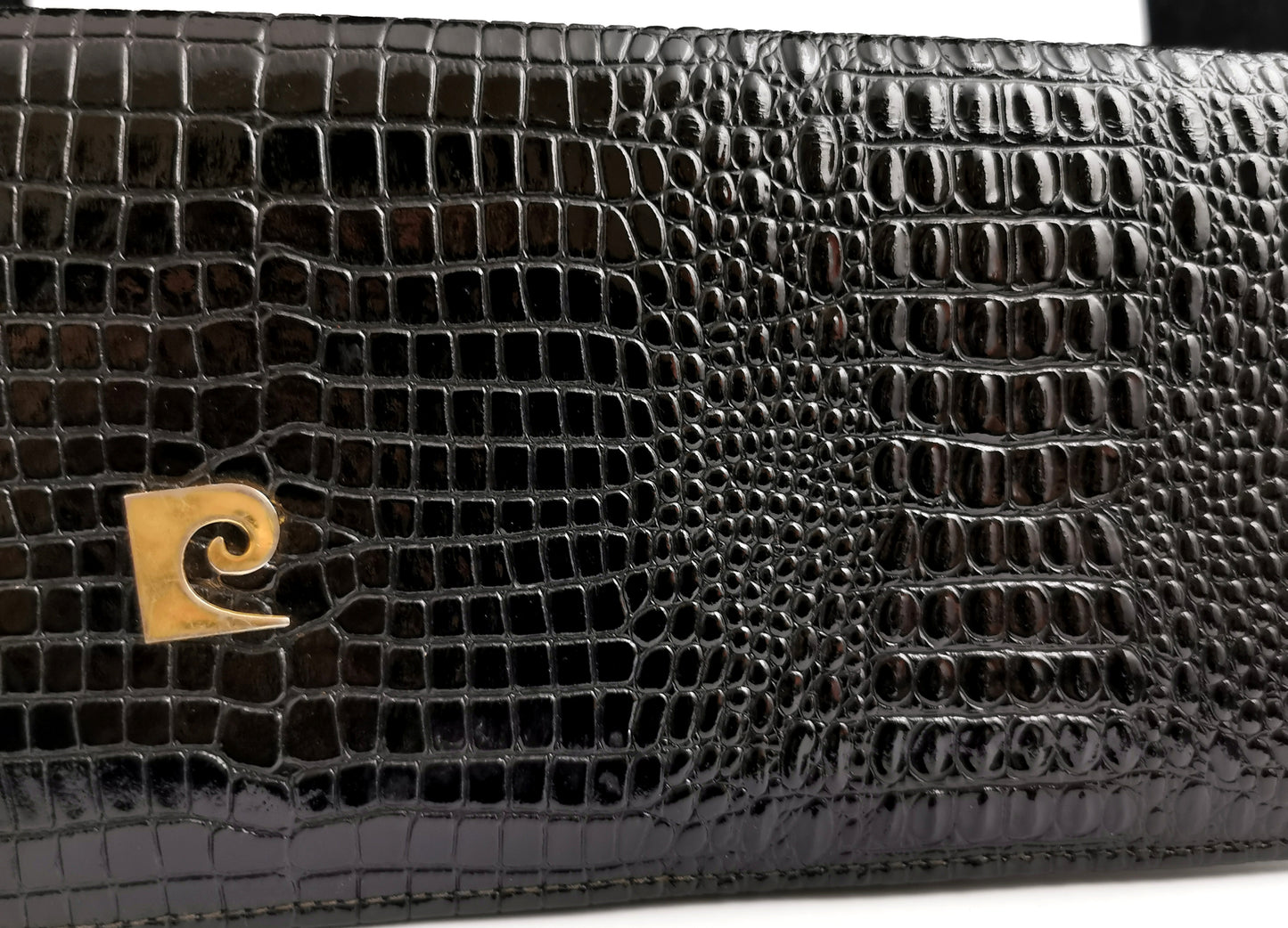 Vintage Pierre Cardin patent mock Croc leather handbag, purse