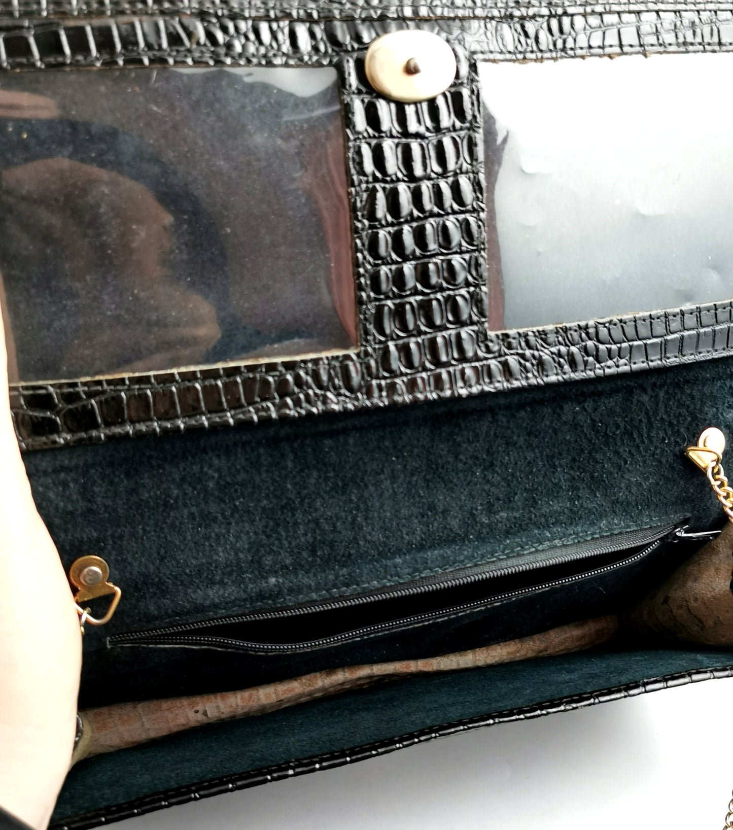 Vintage Pierre Cardin patent mock Croc leather handbag, purse