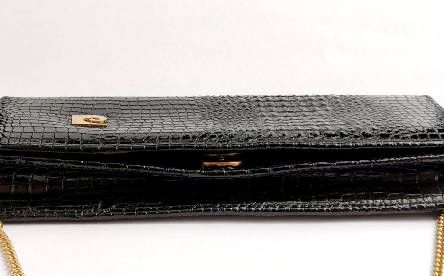 Vintage Pierre Cardin patent mock Croc leather handbag, purse