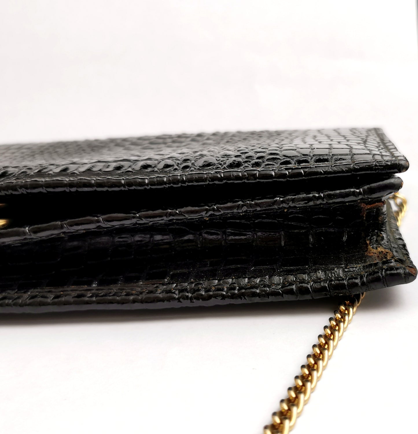 Vintage Pierre Cardin patent mock Croc leather handbag, purse