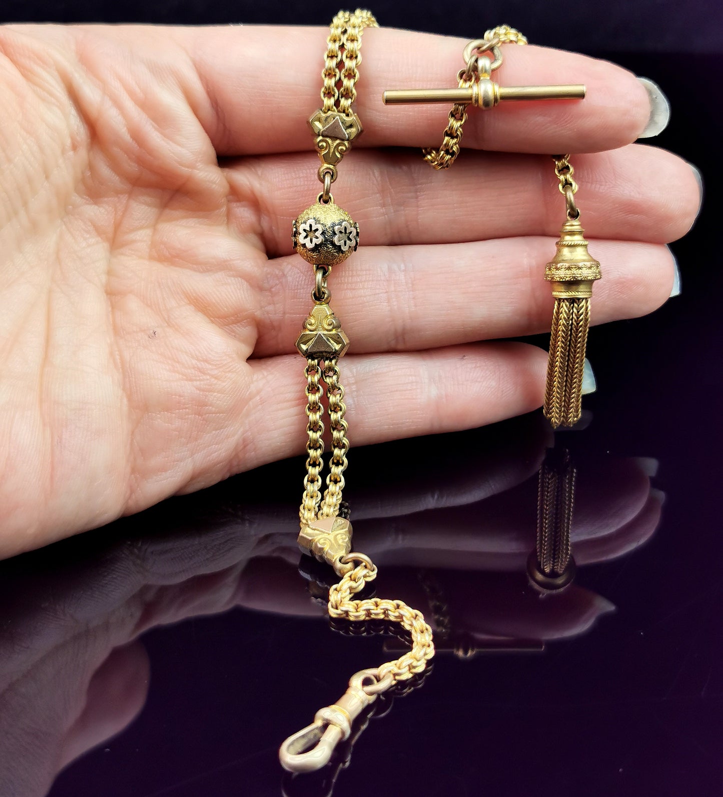 Antique Victorian Pinchbeck albertina chain, Bracelet, Tassle