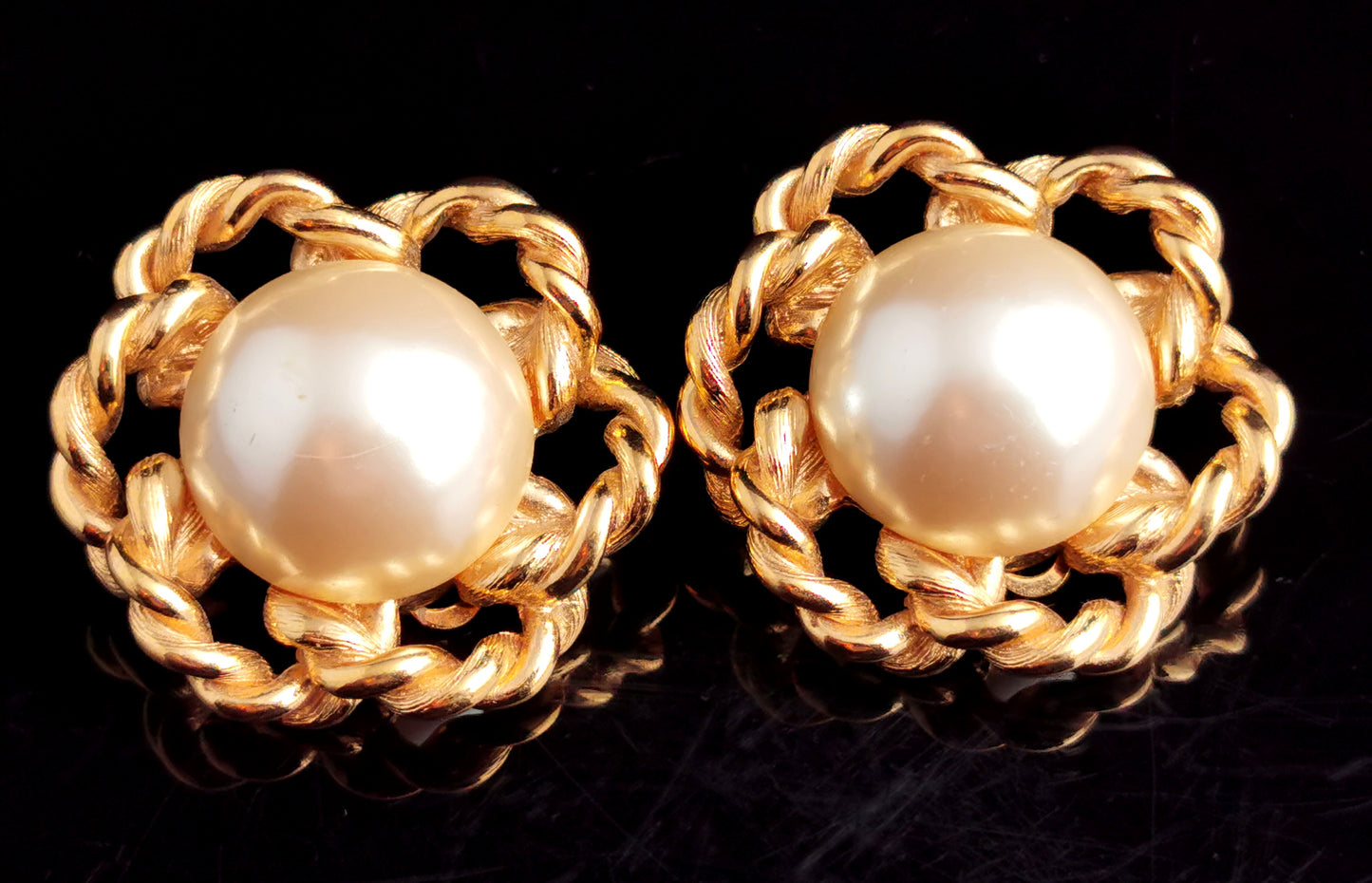 Vintage Givenchy faux pearl clip on earrings, Gold tone, c1980s