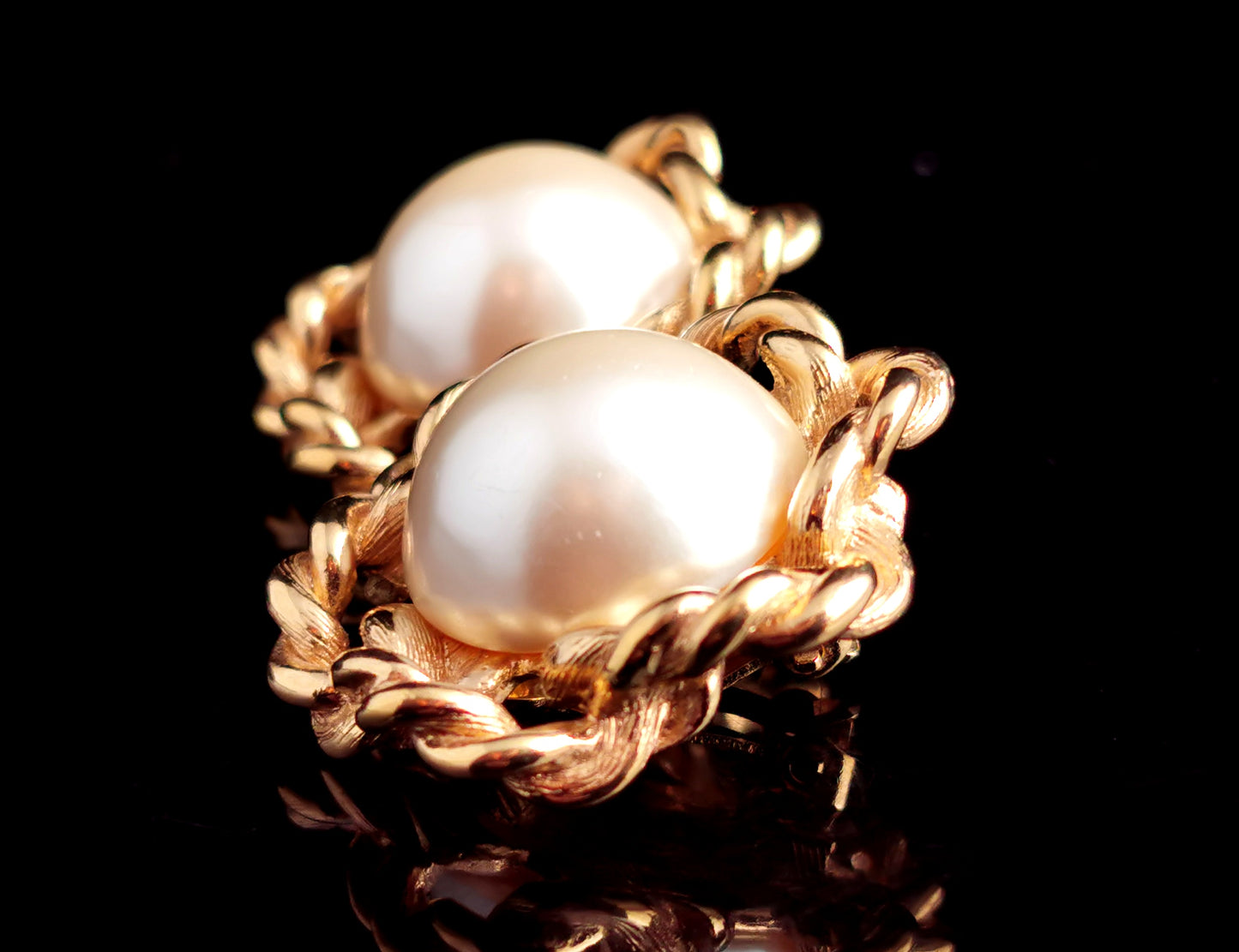 Vintage Givenchy faux pearl clip on earrings, Gold tone, c1980s