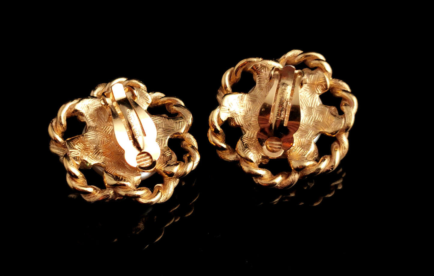 Vintage Givenchy faux pearl clip on earrings, Gold tone, c1980s