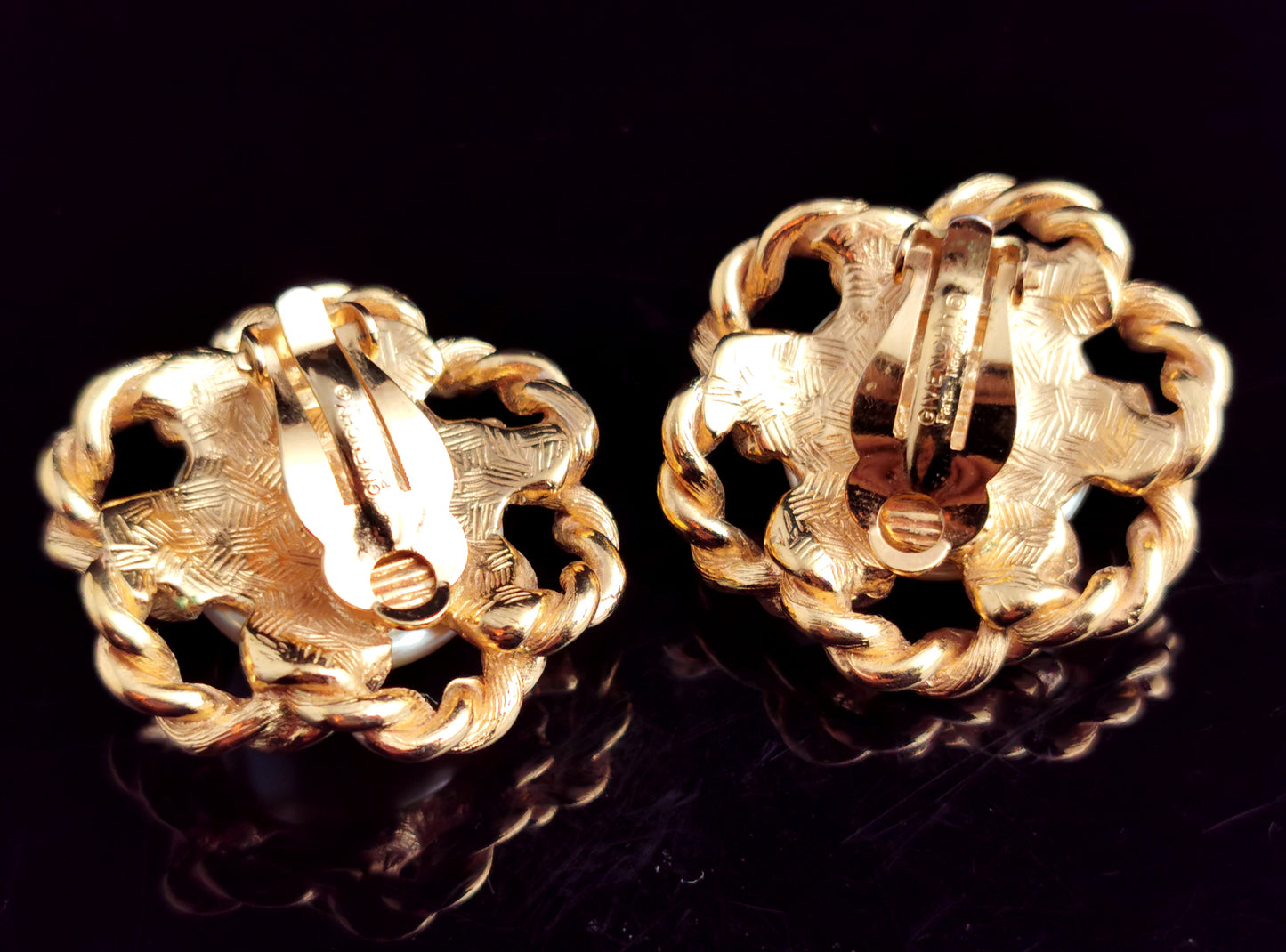 Vintage Givenchy faux pearl clip on earrings, Gold tone, c1980s