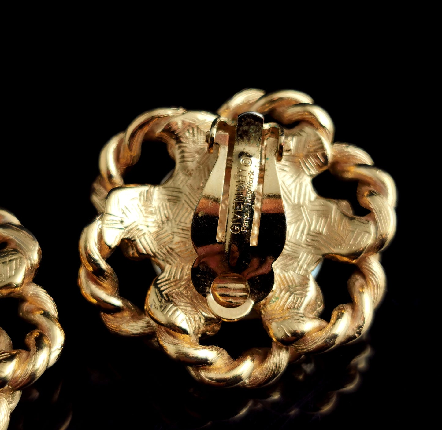 Vintage Givenchy faux pearl clip on earrings, Gold tone, c1980s
