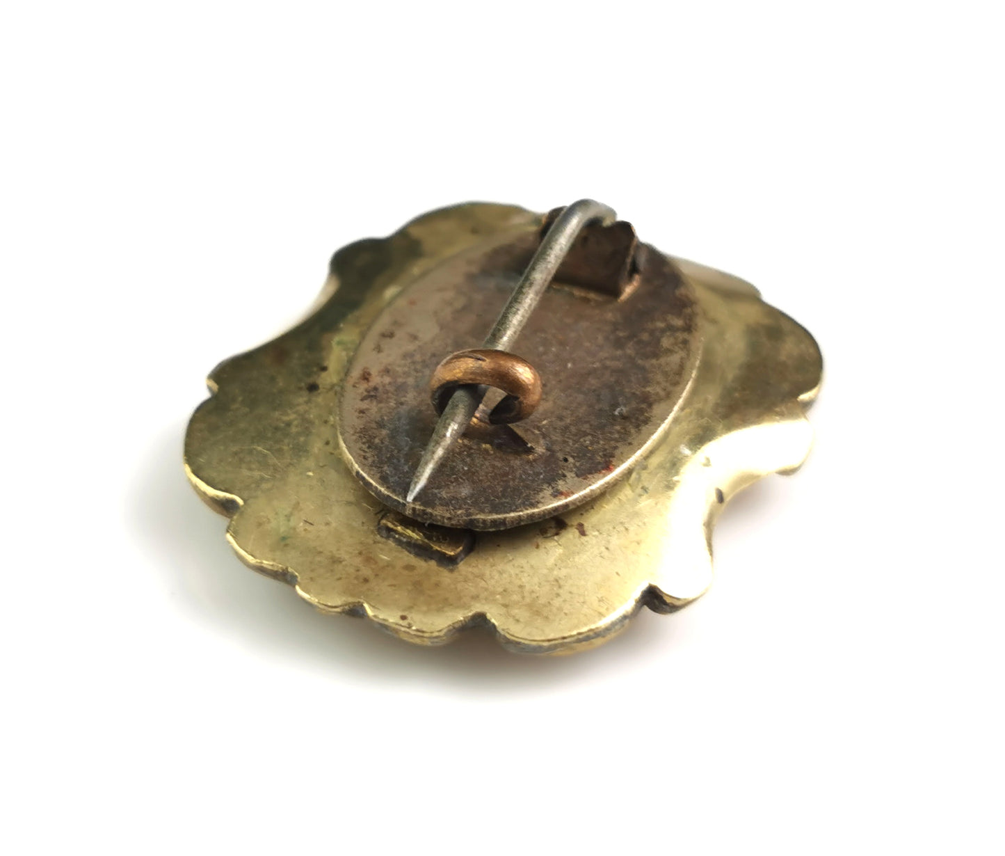 Antique Victorian mourning brooch, gilt metal and hairwork