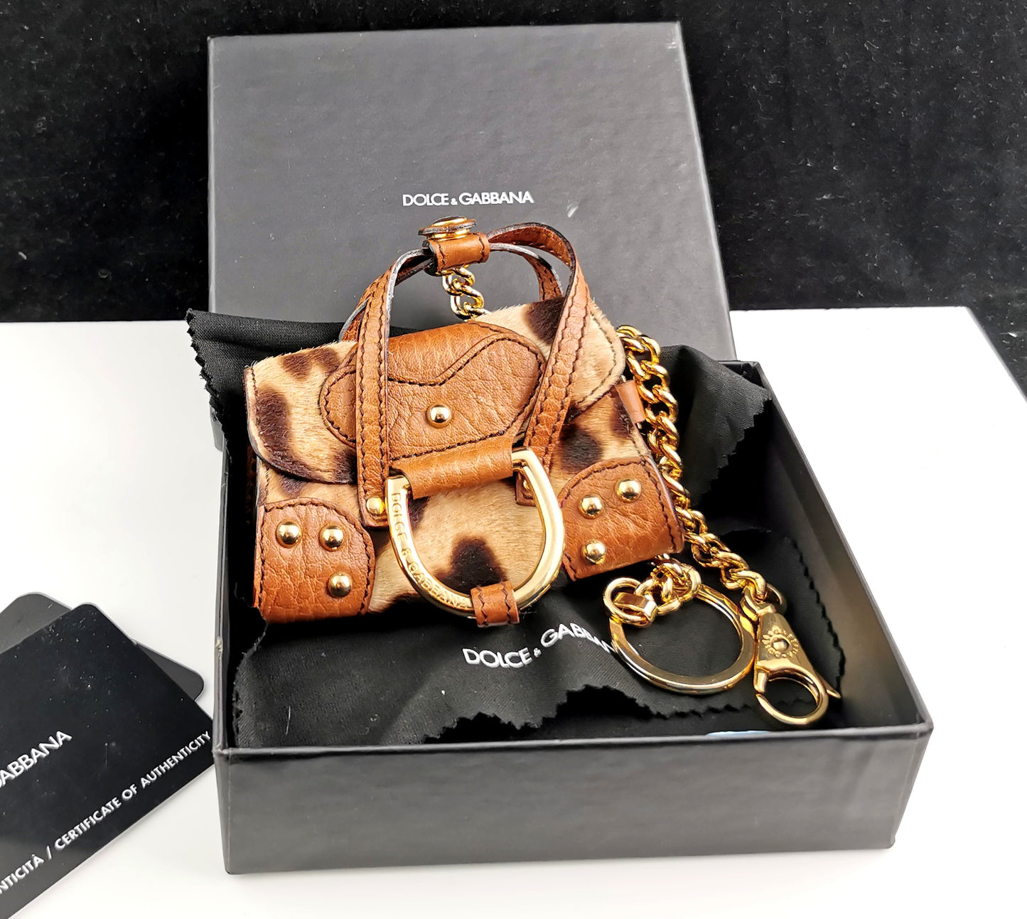 Dolce and Gabbana micro bag, handbag charm, Leopard print