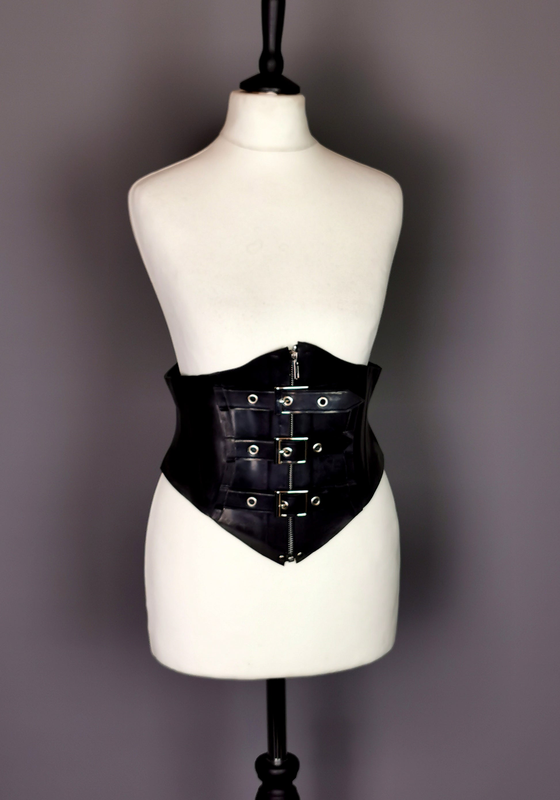 Vintage Latex corset waist cincher belt, Buckles and zip