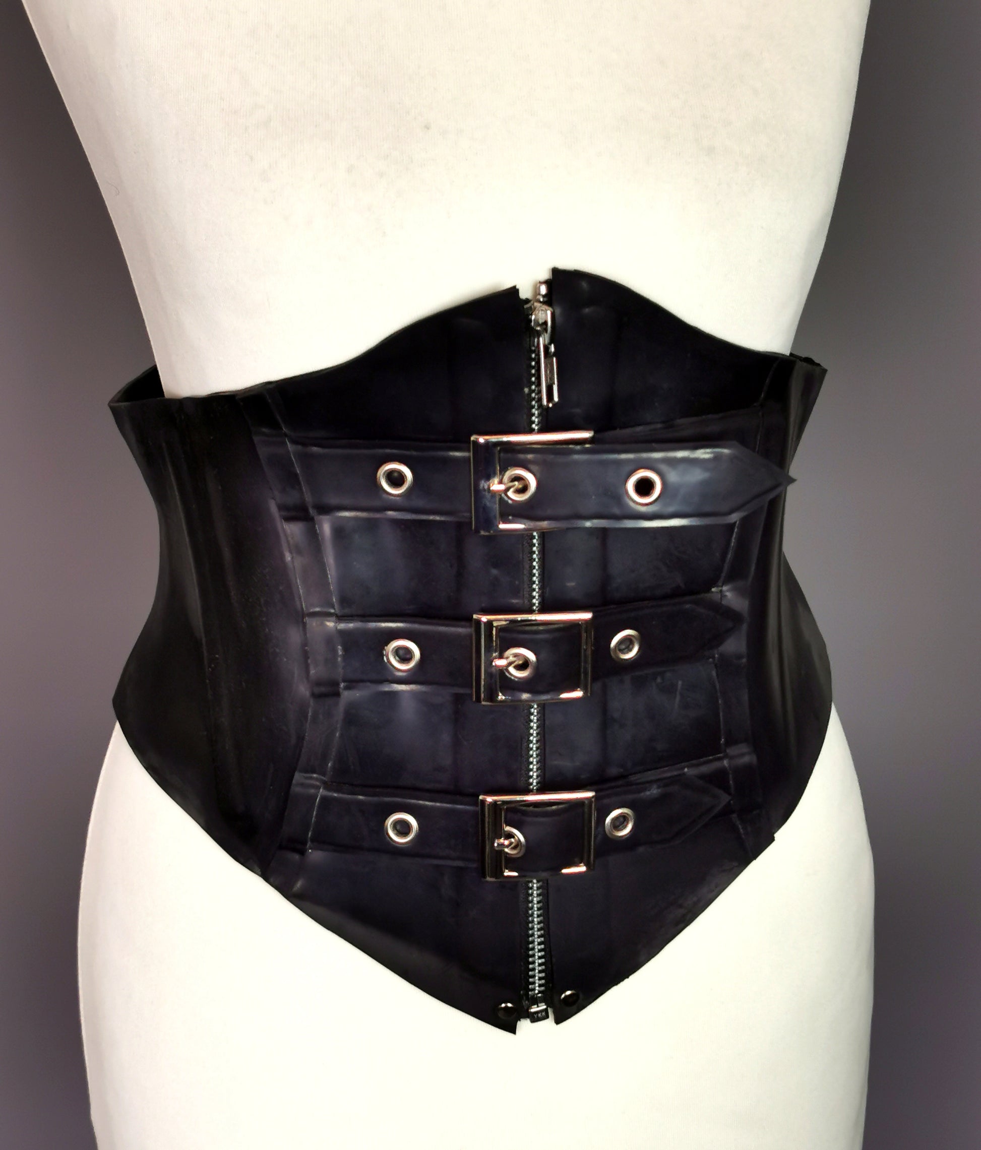 Vintage Latex corset waist cincher belt, Buckles and zip