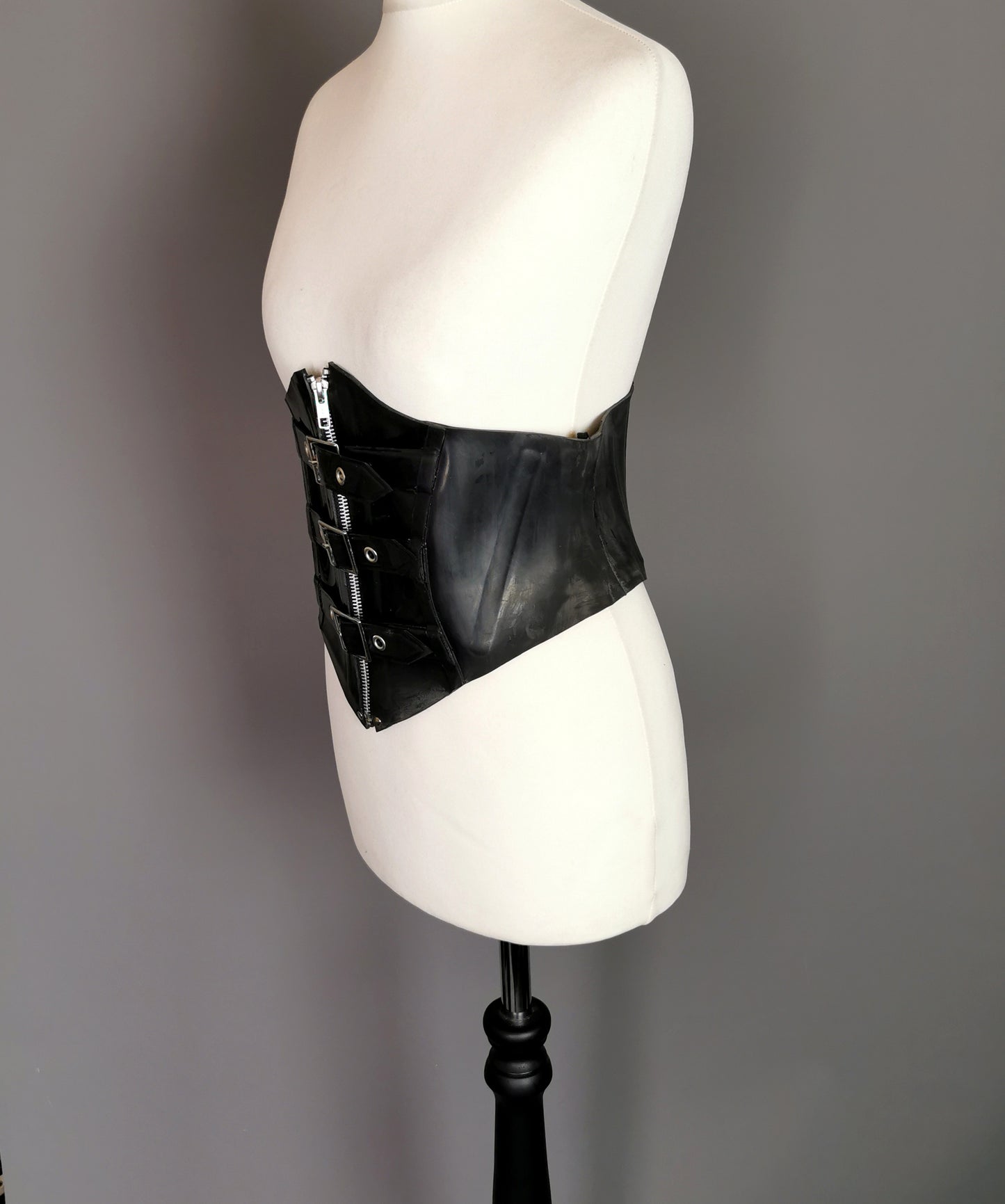 Vintage Latex corset waist cincher belt, Buckles and zip