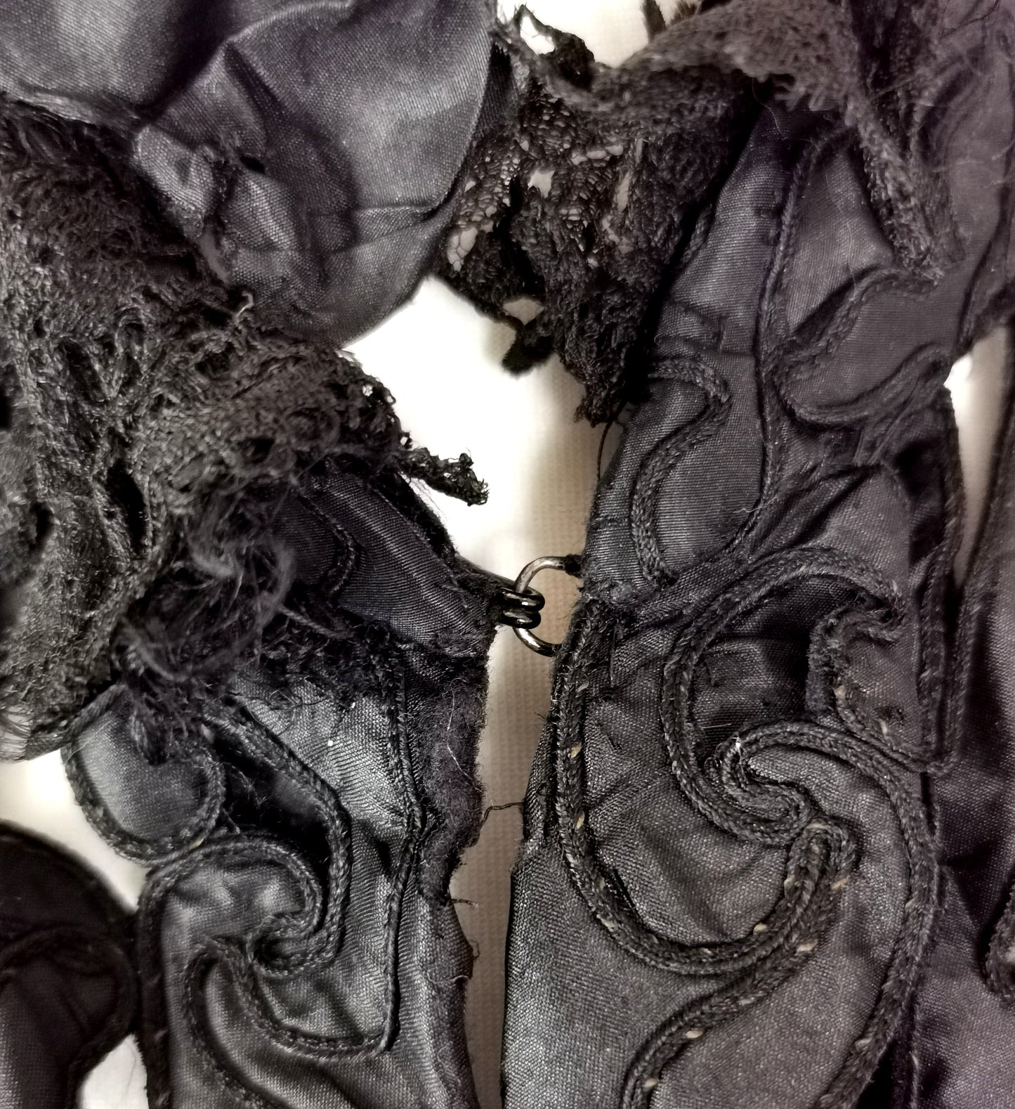 Antique Victorian mourning cape, black tape lace