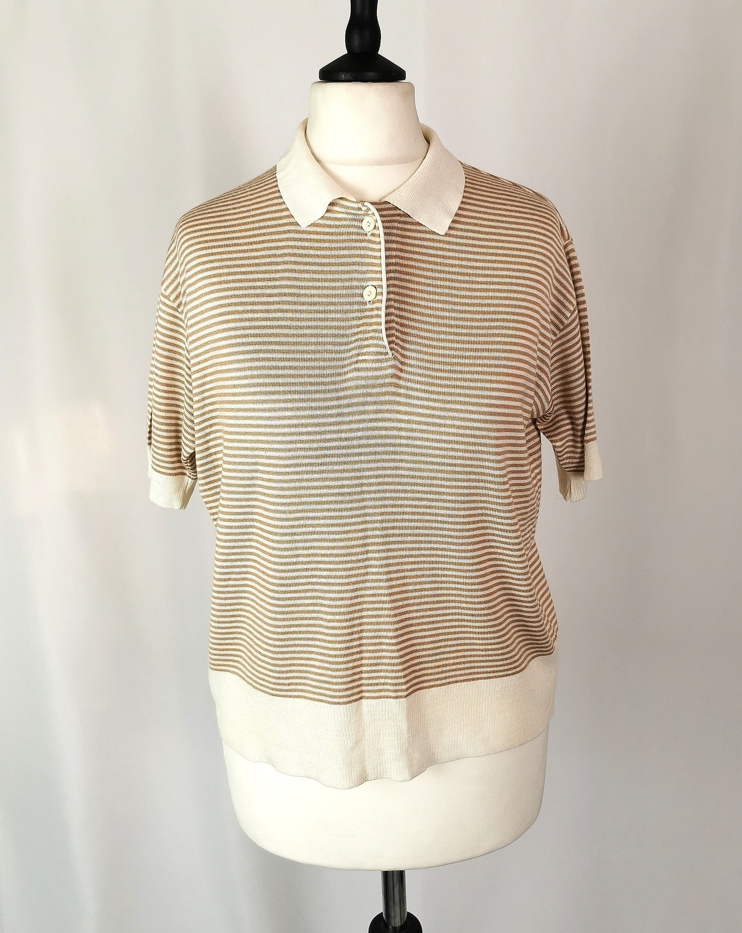 Vintage Escada ladies polo shirt, stripe knit, Preppy