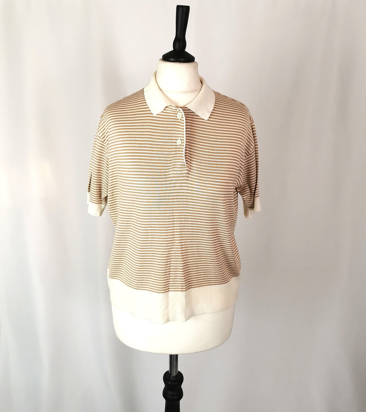 Vintage Escada ladies polo shirt, stripe knit, Preppy