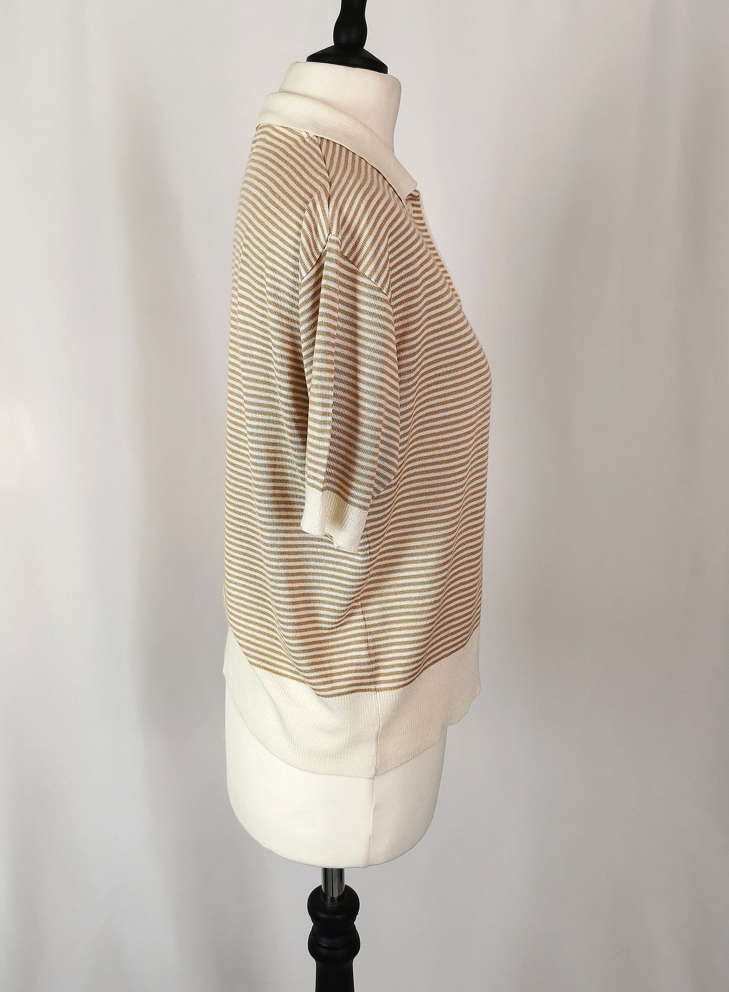 Vintage Escada ladies polo shirt, stripe knit, Preppy