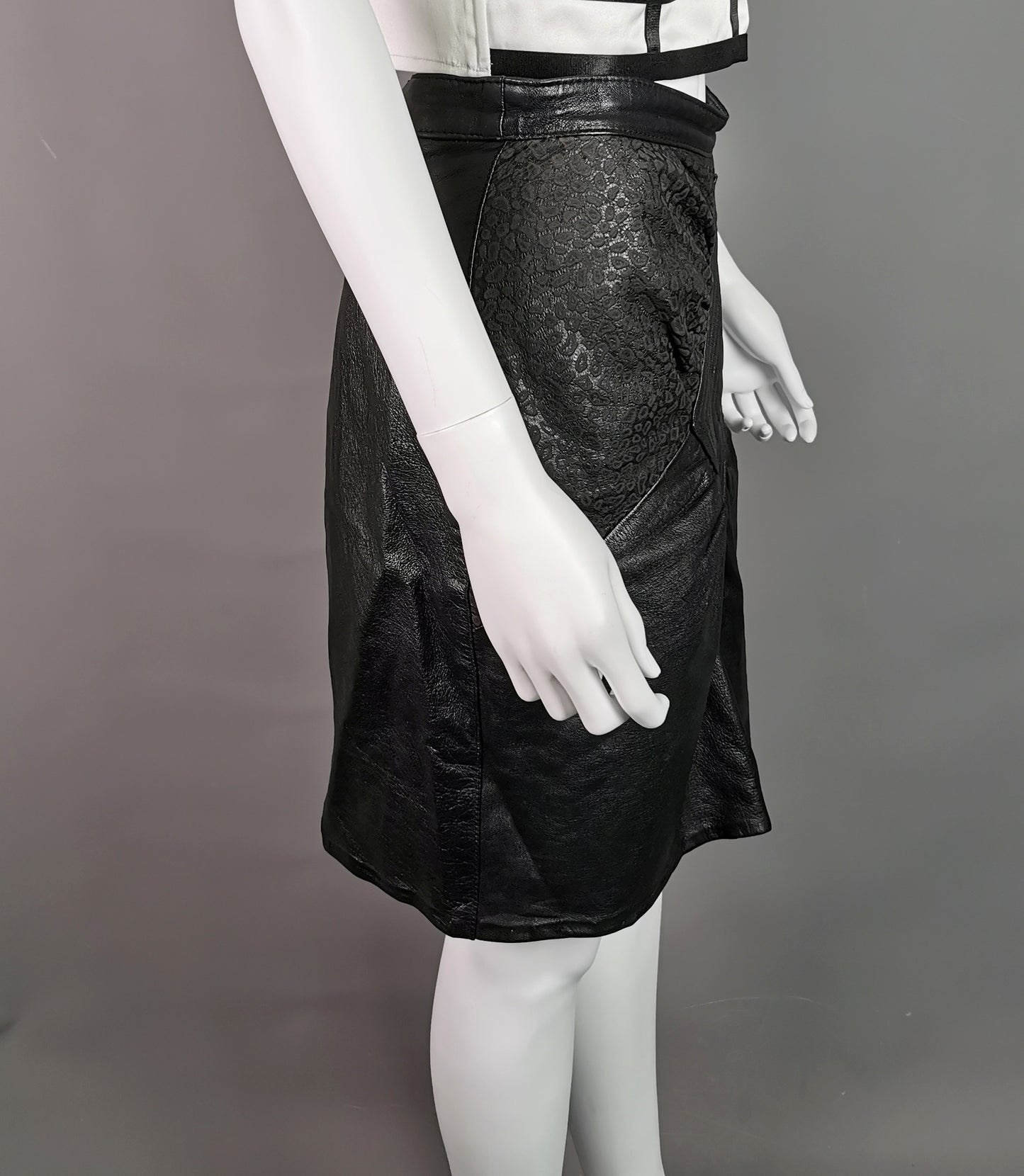 Vintage 1980s leather mini skirt, Animal print