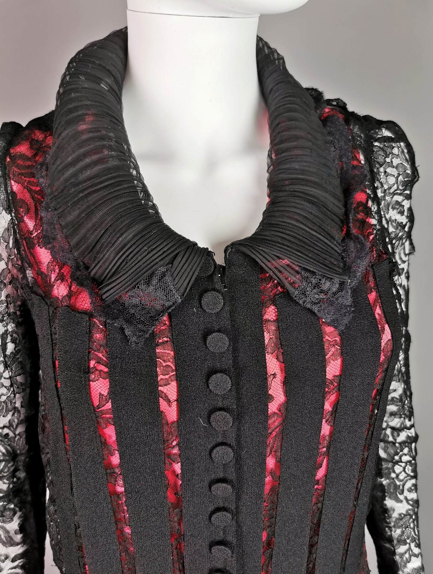 Vintage 1930s Black lace evening dress, Salmon pink slip