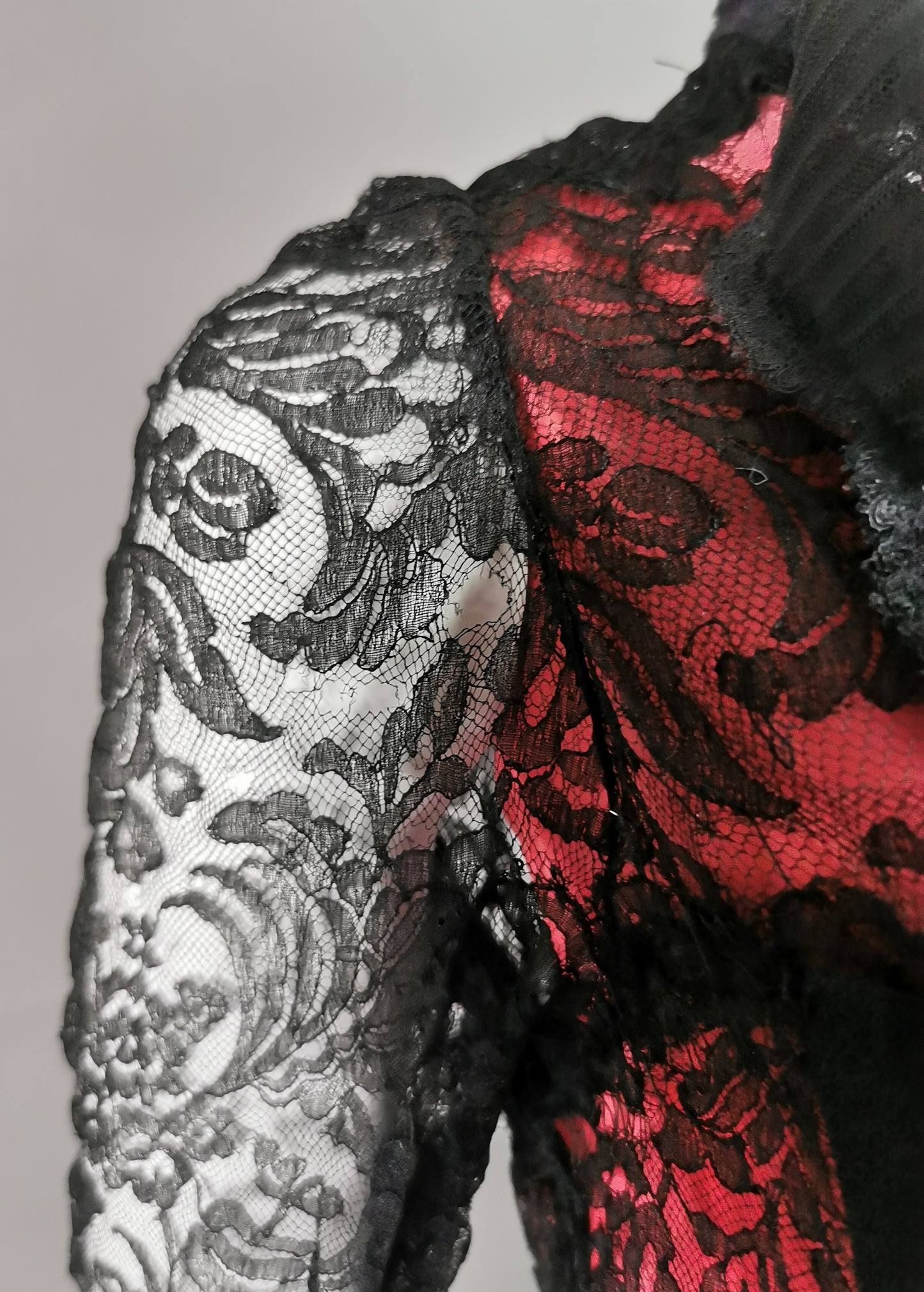 Vintage 1930s Black lace evening dress, Salmon pink slip