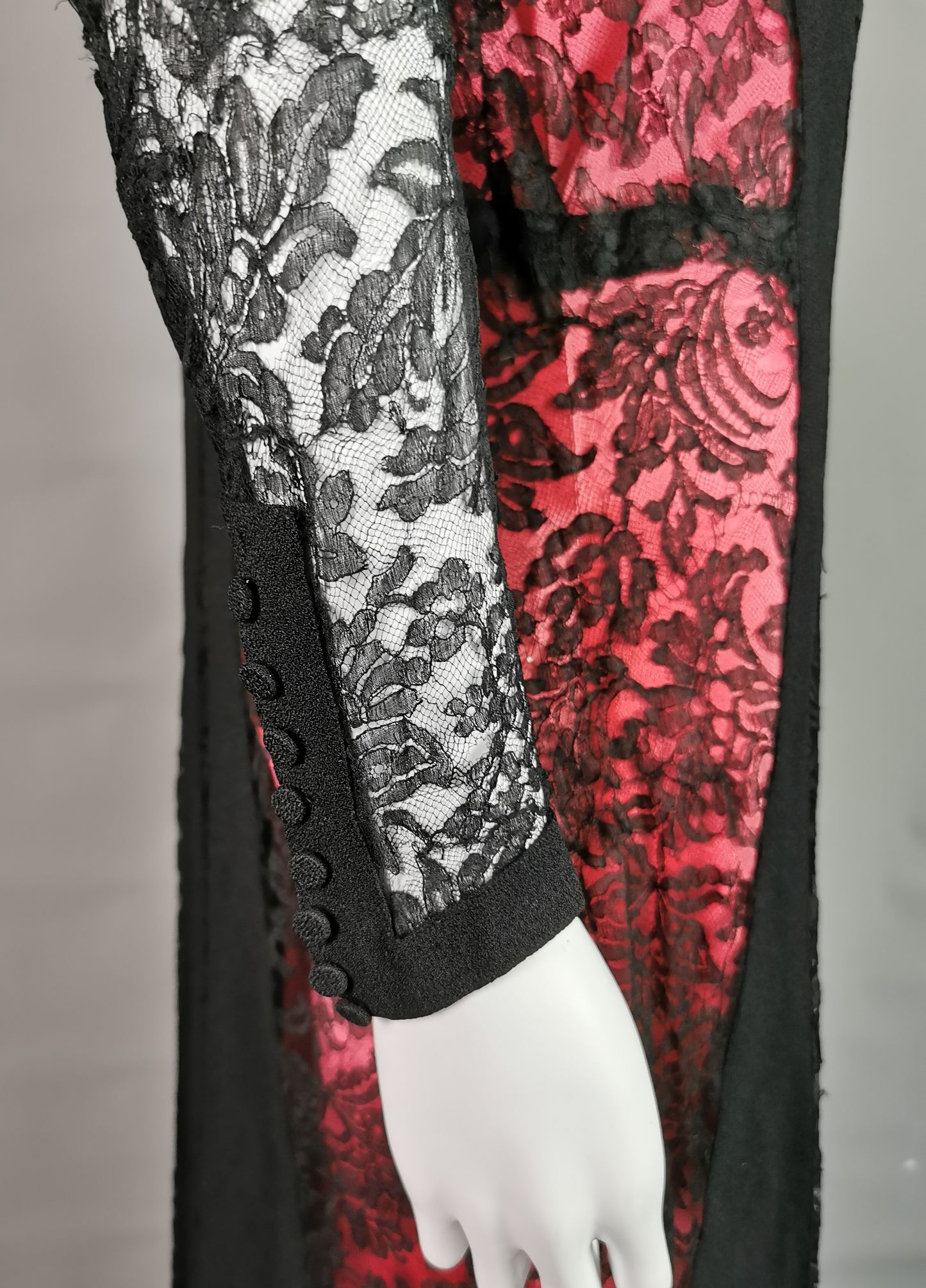 Vintage 1930s Black lace evening dress, Salmon pink slip