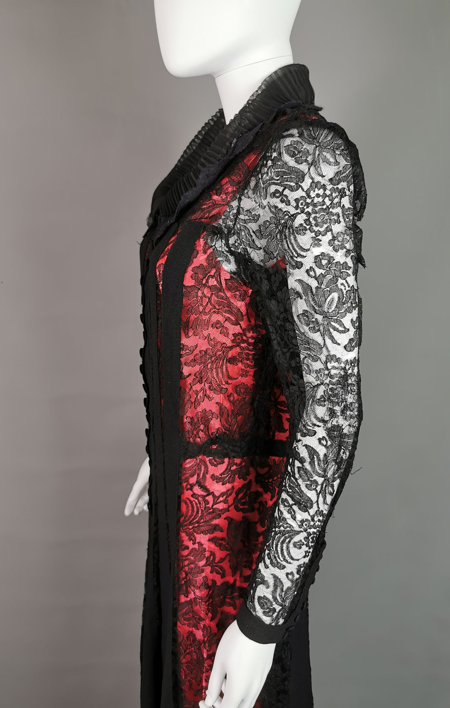 Vintage 1930s Black lace evening dress, Salmon pink slip