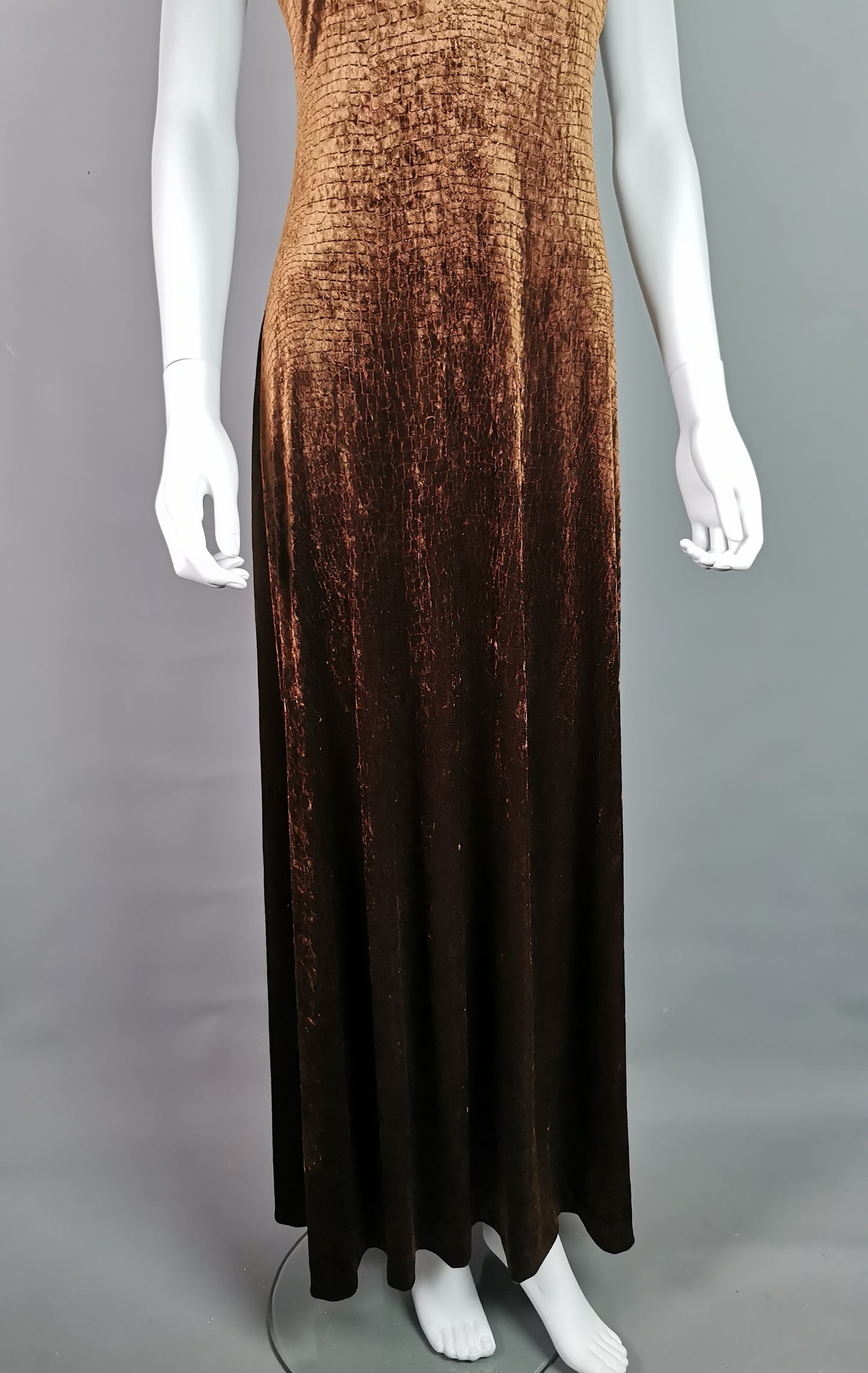 Vintage Animal print brown velvet maxi dress, Huey Waltzer for Neiman Marcus