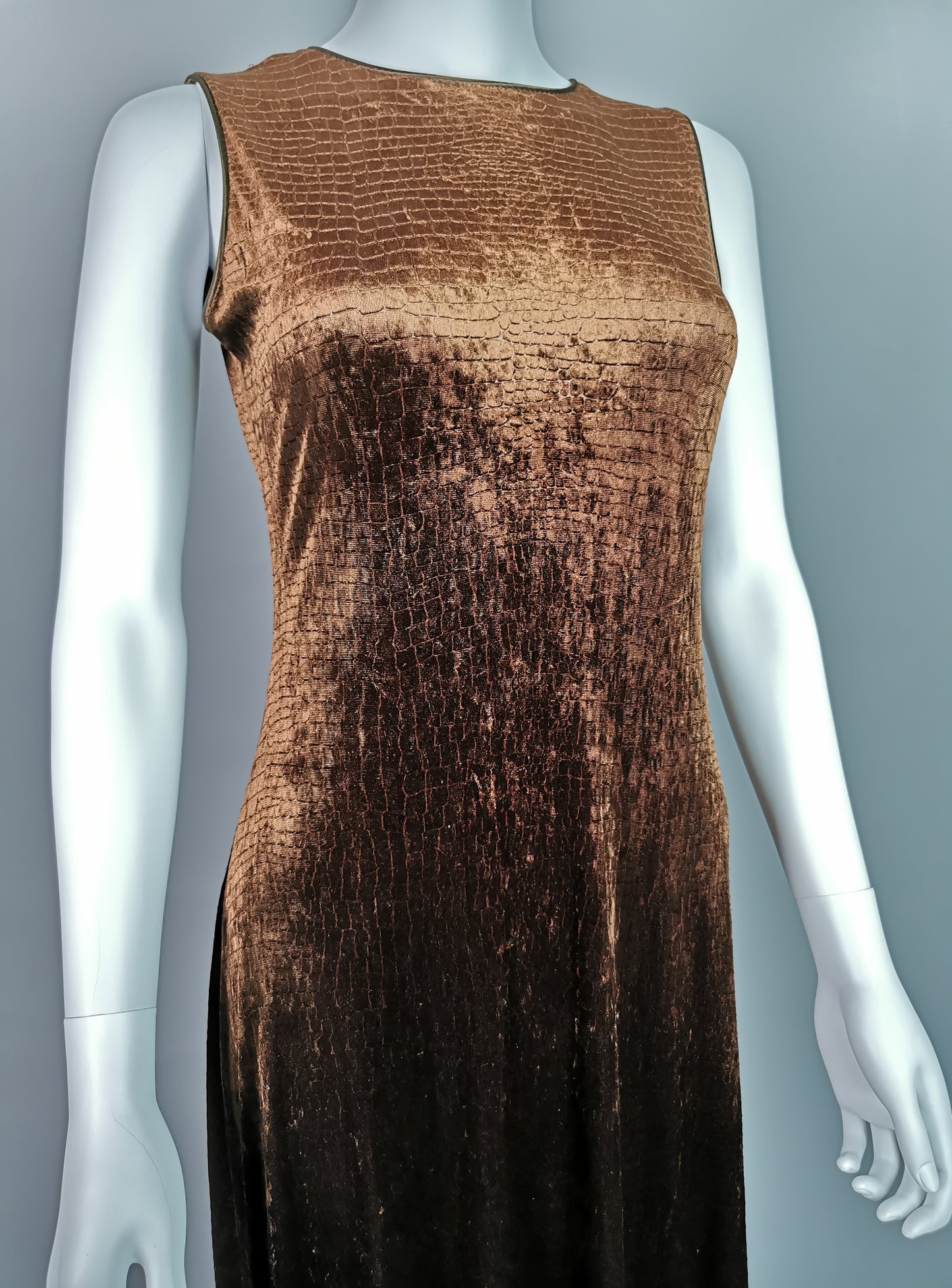 Vintage Animal print brown velvet maxi dress, Huey Waltzer for Neiman Marcus