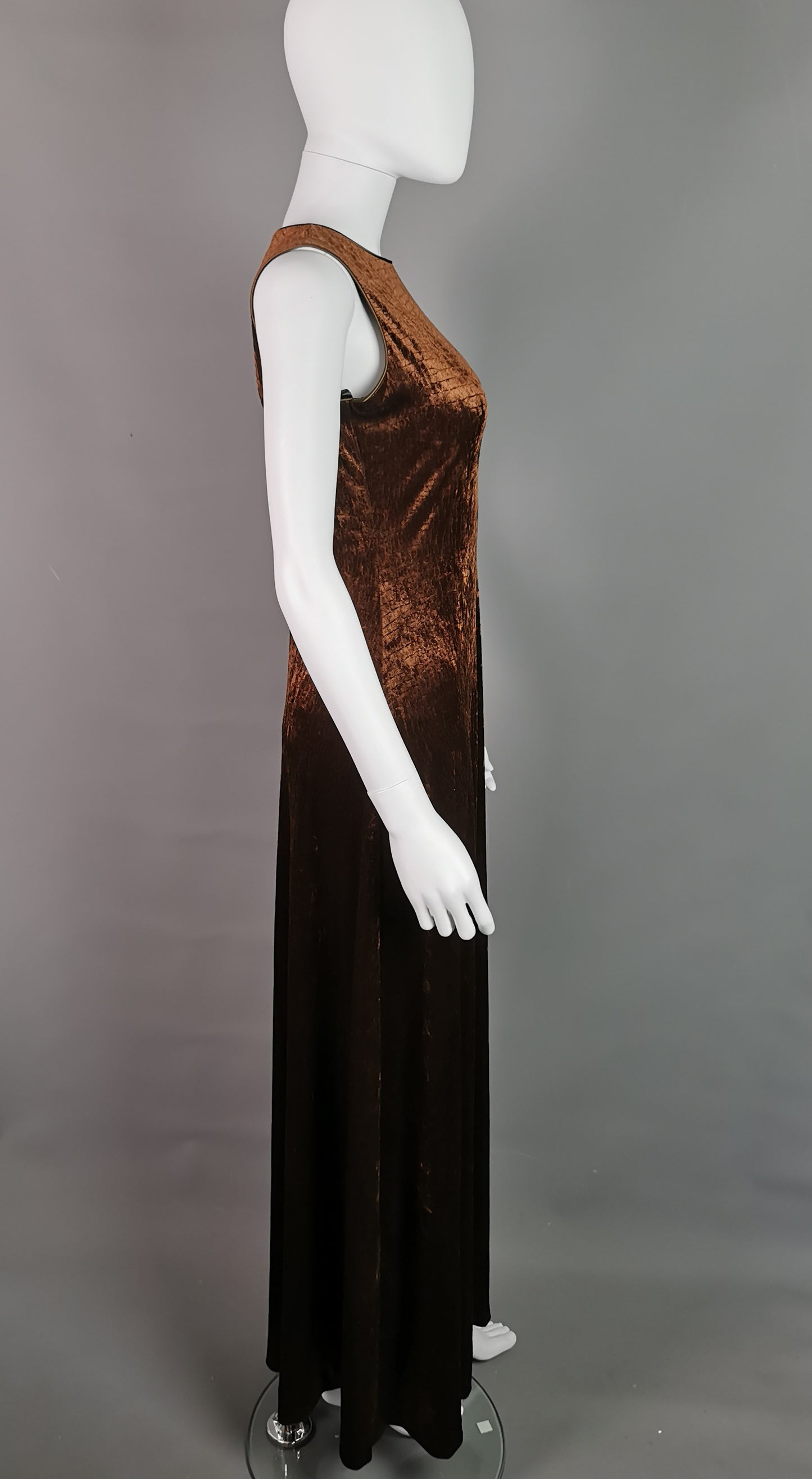 Vintage Animal print brown velvet maxi dress, Huey Waltzer for Neiman Marcus
