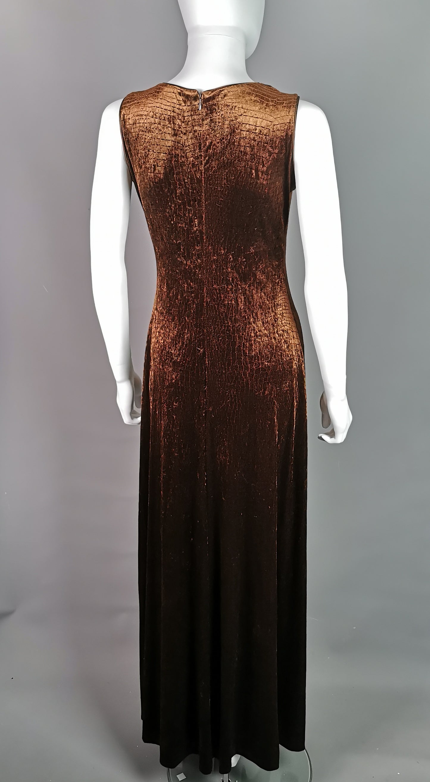 Vintage Animal print brown velvet maxi dress, Huey Waltzer for Neiman Marcus