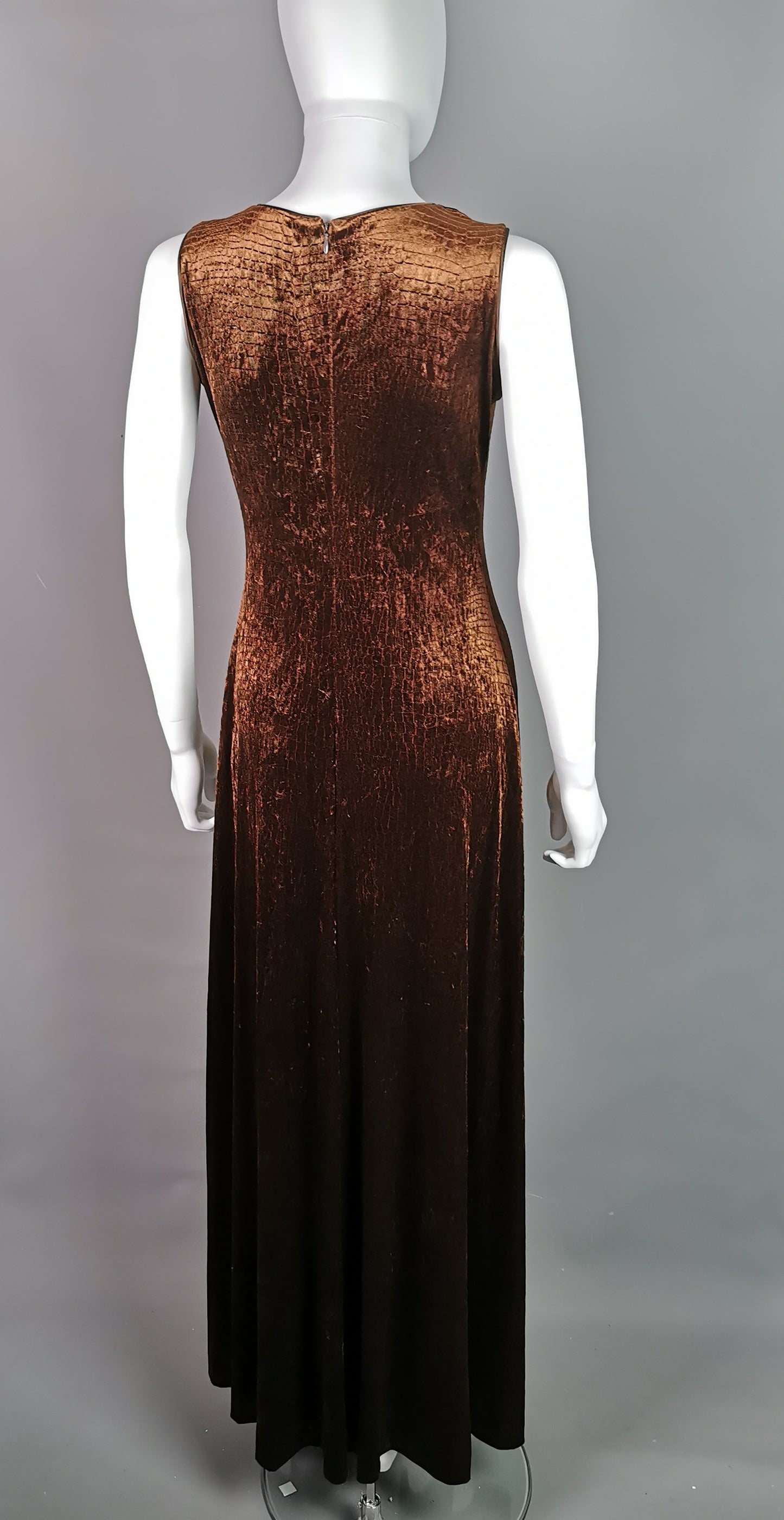 Vintage Animal print brown velvet maxi dress, Huey Waltzer for Neiman Marcus