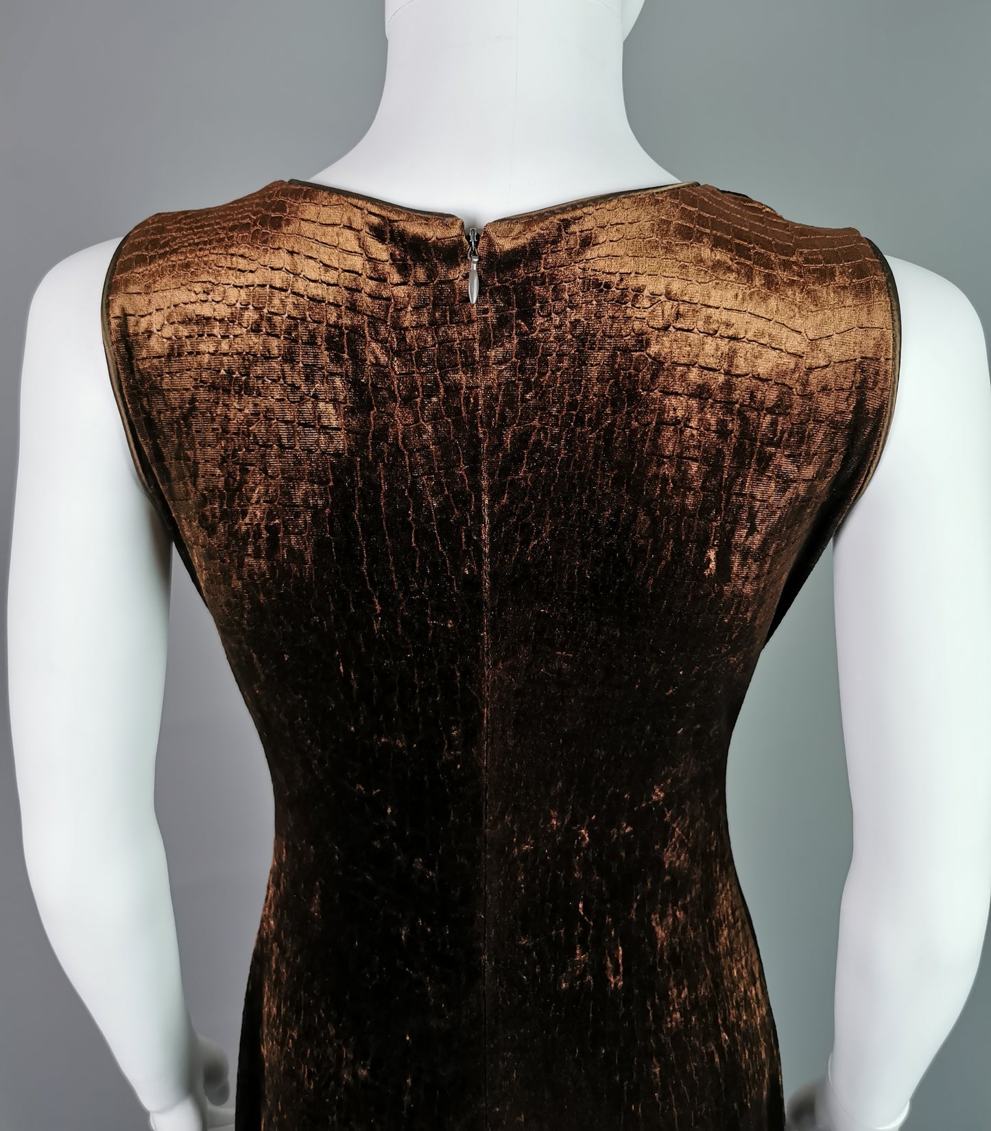 Vintage Animal print brown velvet maxi dress, Huey Waltzer for Neiman Marcus