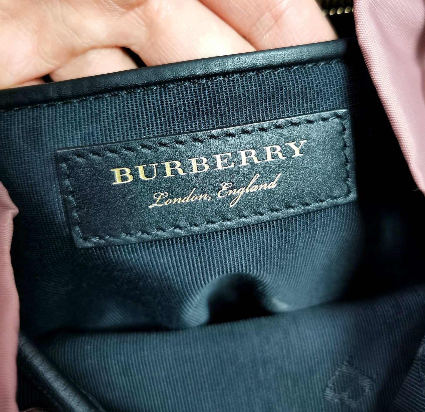 Burberry The Rucksack, pink nylon backpack, Gold tone hardware
