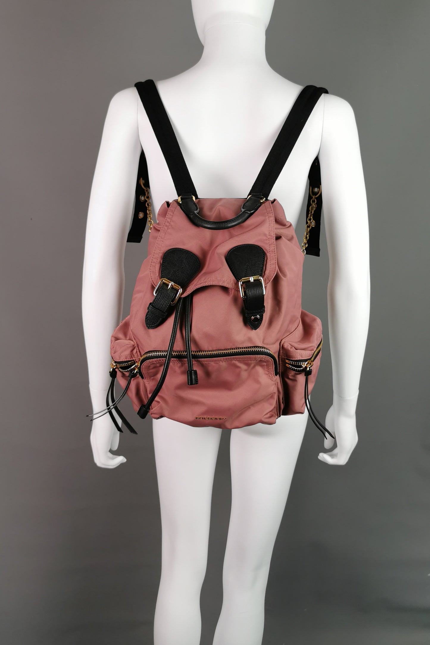 Burberry The Rucksack, pink nylon backpack, Gold tone hardware