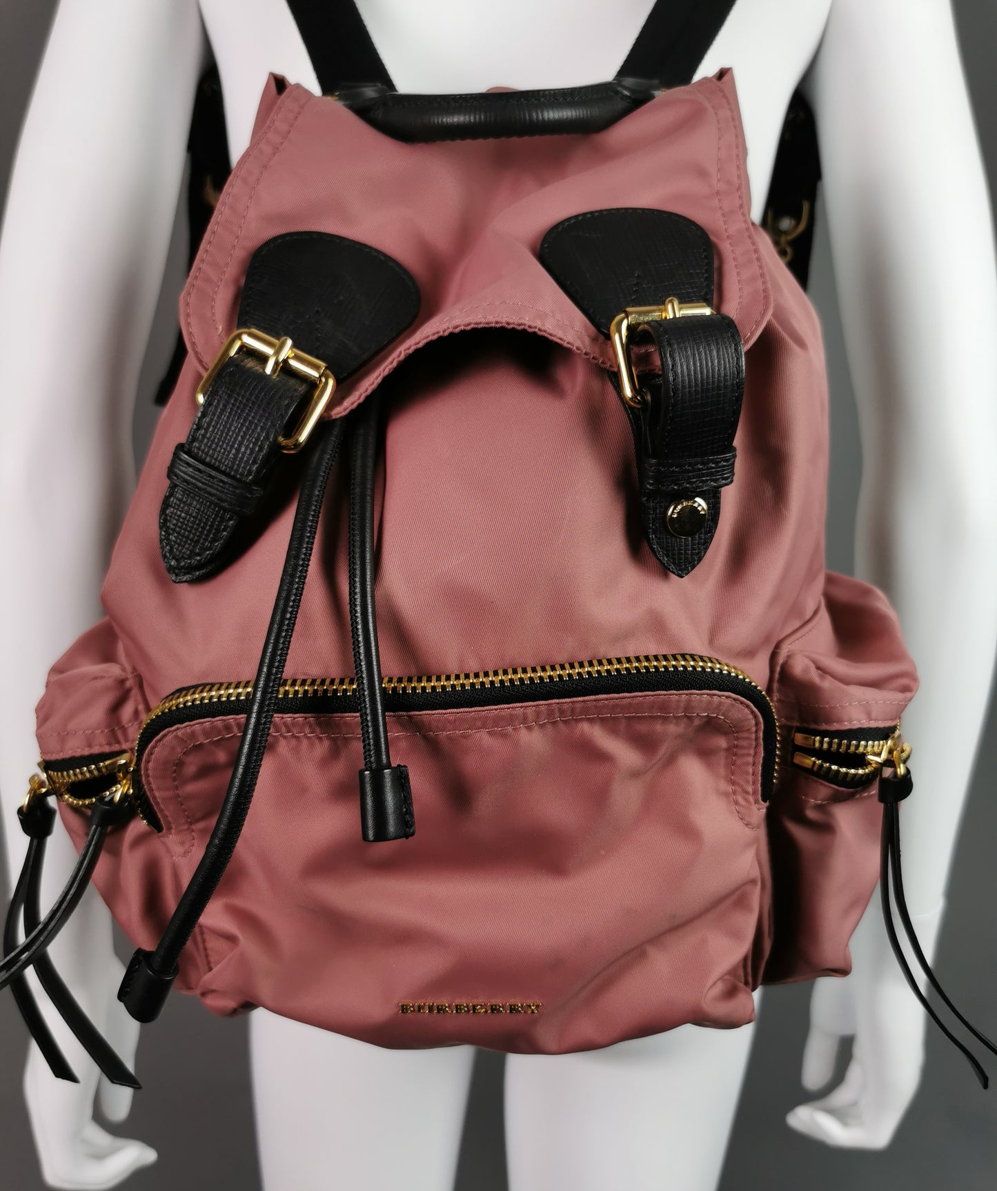 Burberry The Rucksack, pink nylon backpack, Gold tone hardware