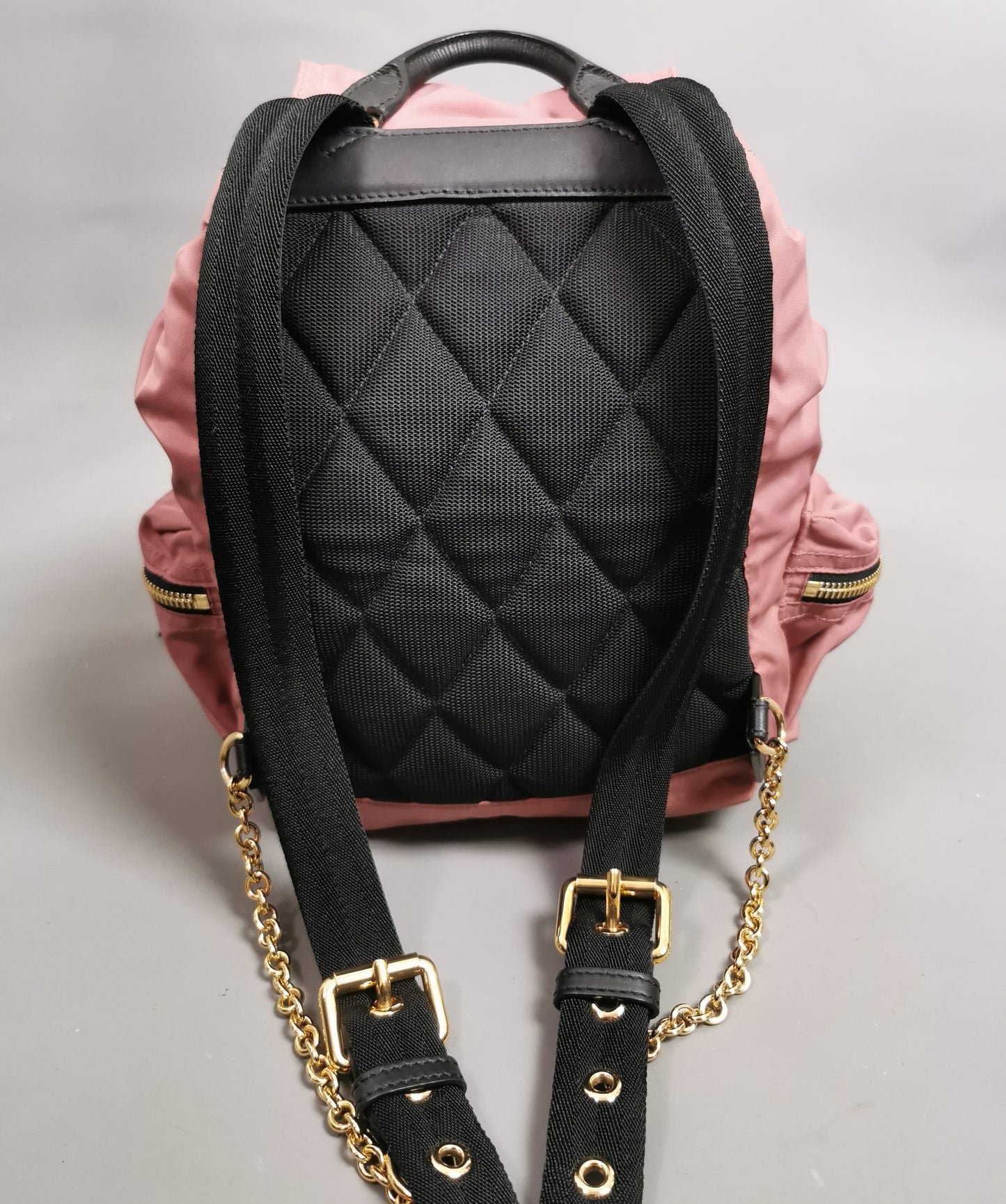Burberry The Rucksack, pink nylon backpack, Gold tone hardware