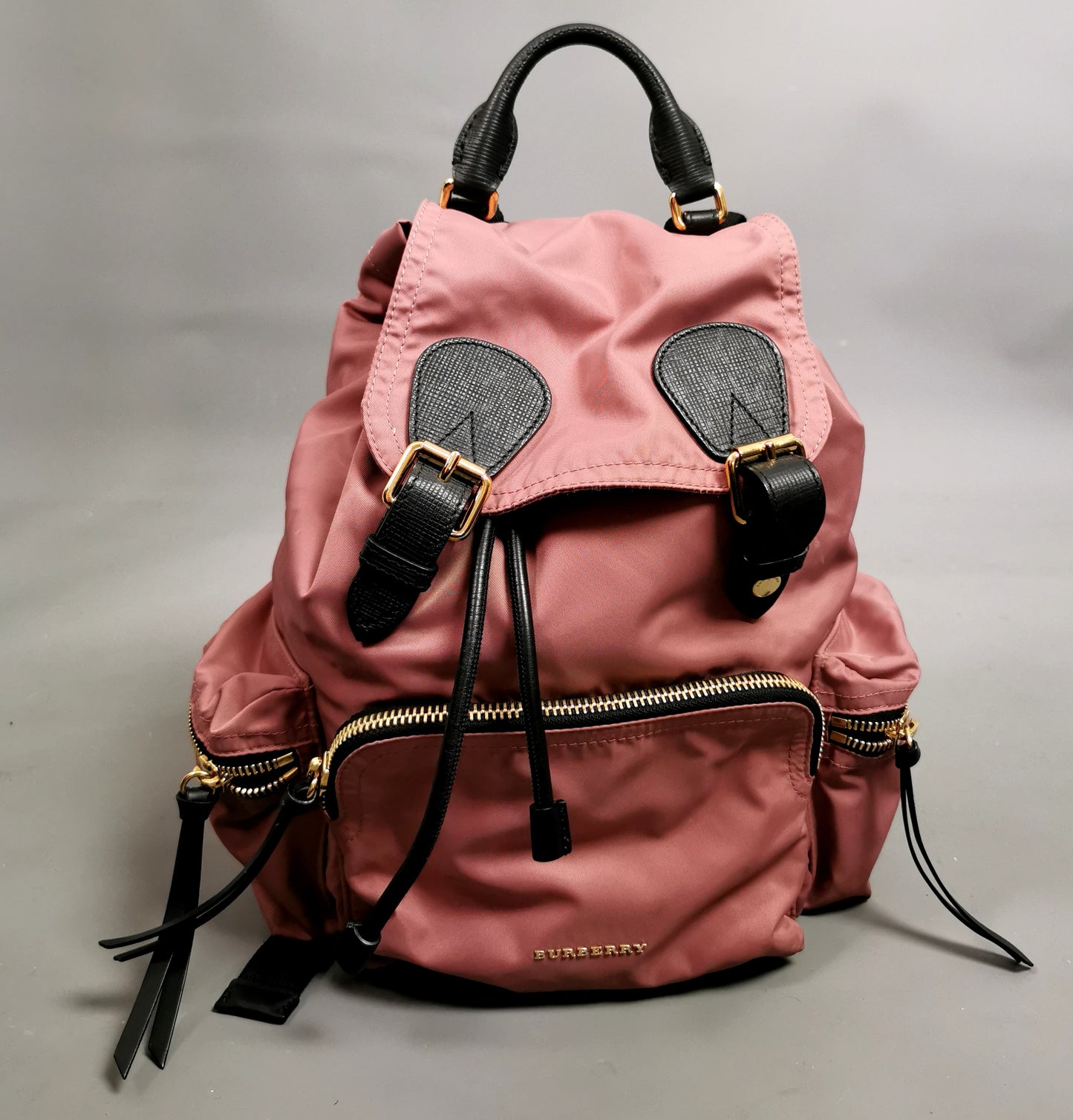 Burberry The Rucksack, pink nylon backpack, Gold tone hardware