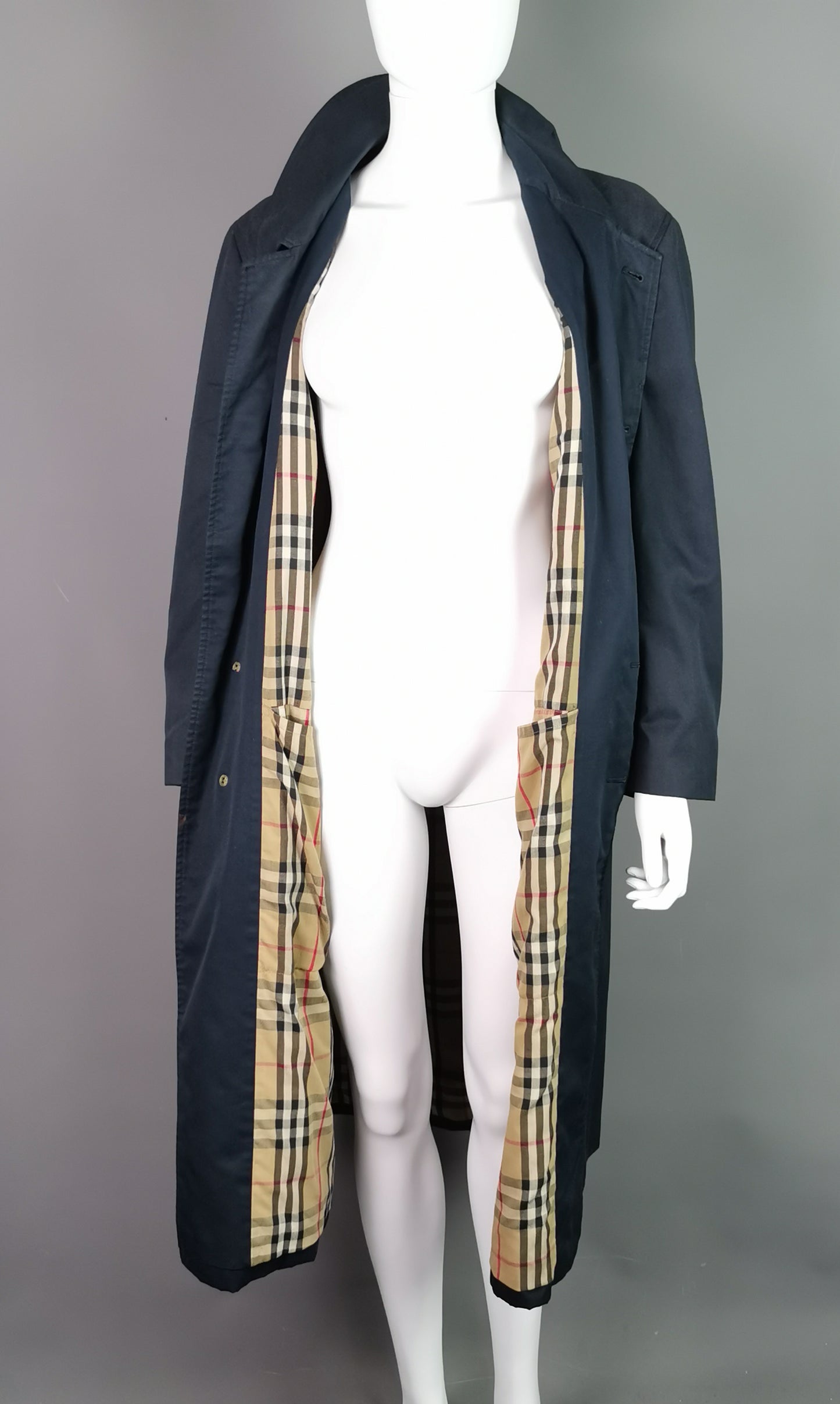 Vintage Mens Burberry navy trench coat, Mac