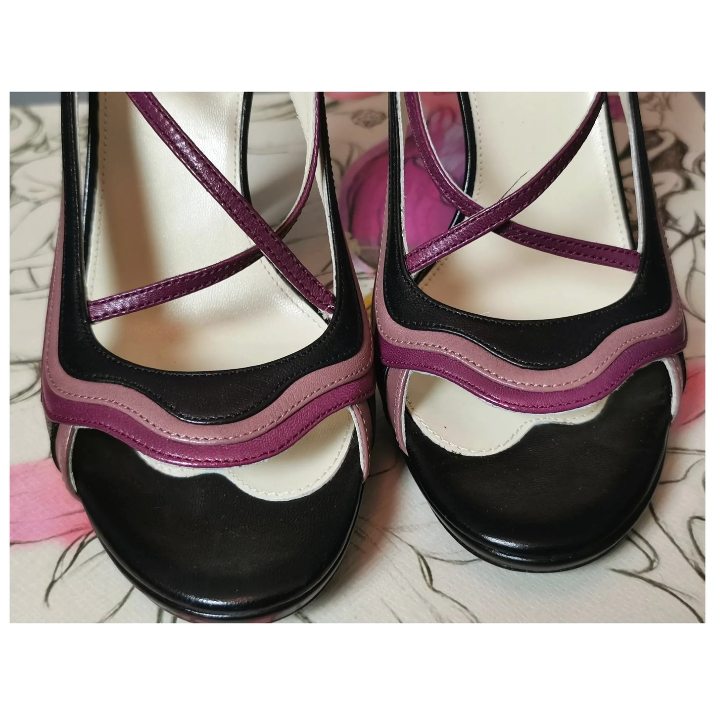Prada Fairy Garden Jane stiletto peep toe heels, shoes