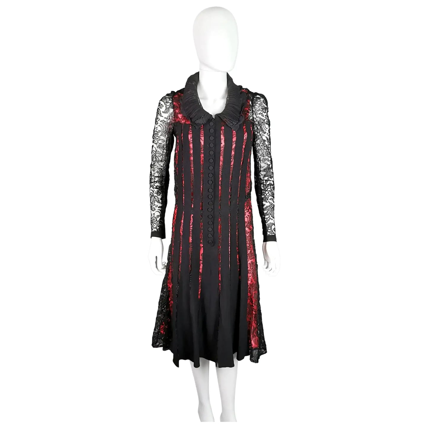 Vintage 1930s Black lace evening dress, Salmon pink slip