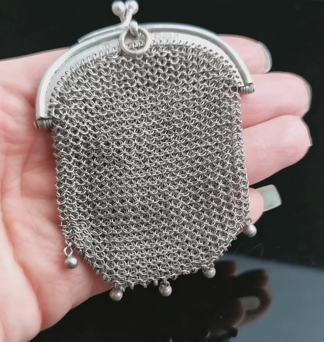 Sterling Silver Mesh Nouveau Purse with Finger Ring - Ruby Lane