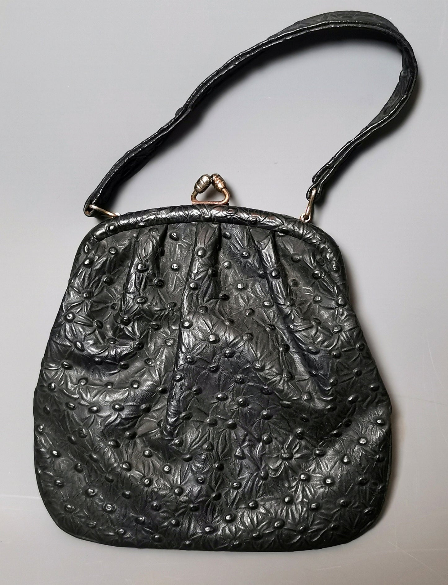 Vintage faux ostrich leather handbag, c1940s