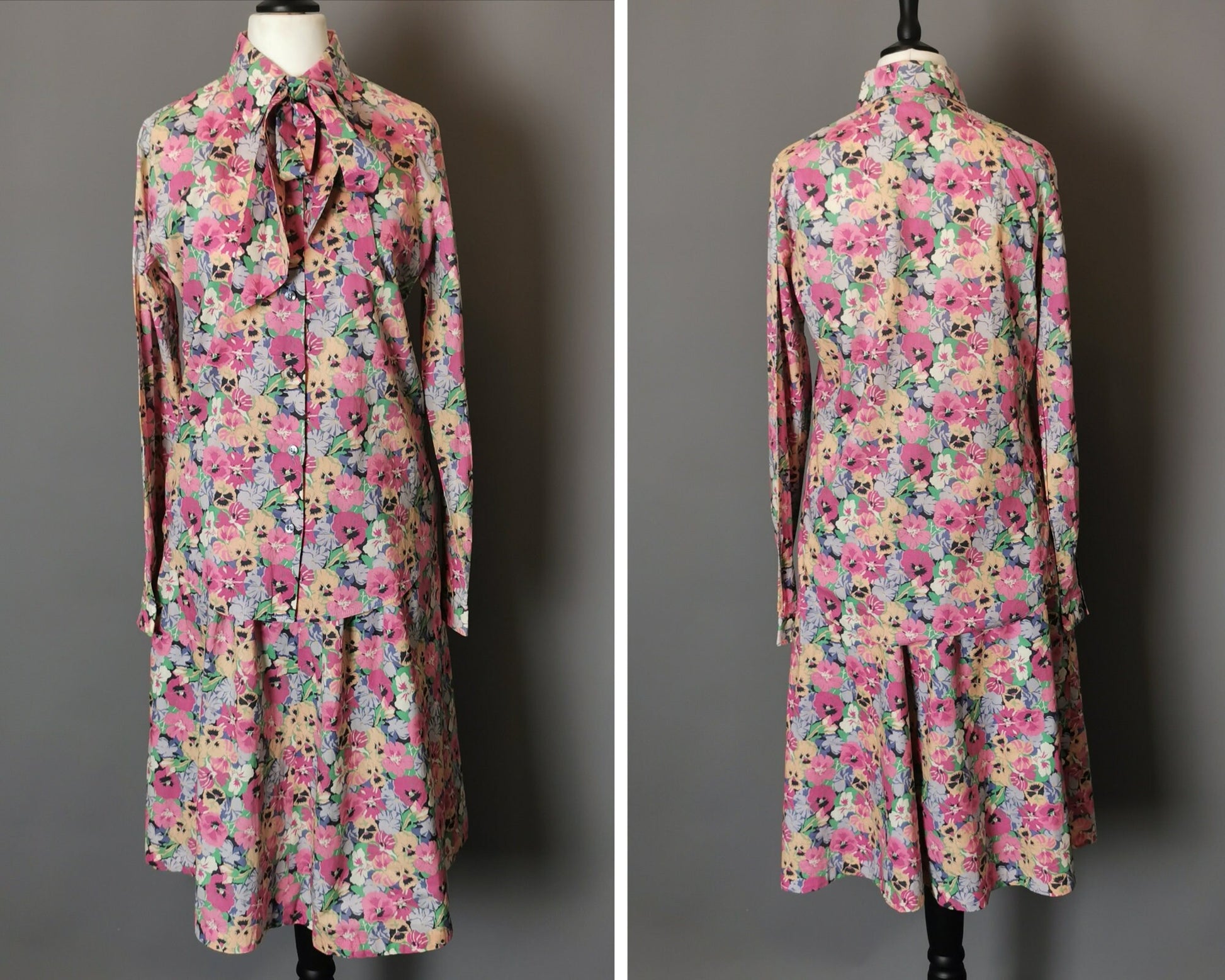Vintage Louis Feraud cotton skirt suit, pussy bow blouse, floral –  TCTvintage